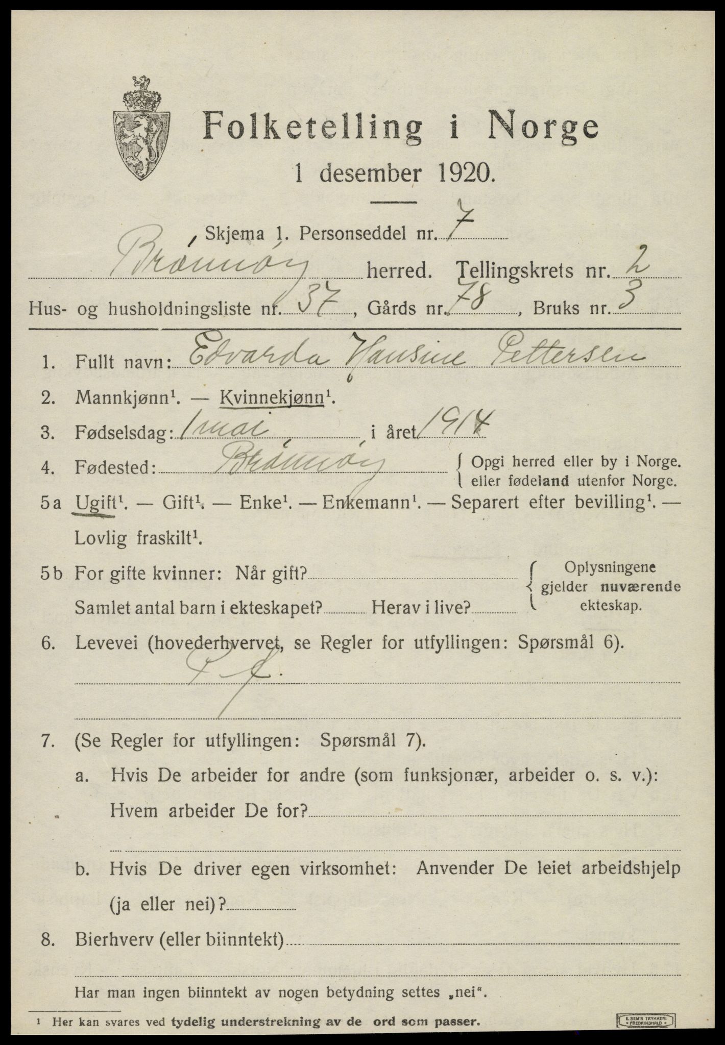 SAT, 1920 census for Brønnøy, 1920, p. 2354