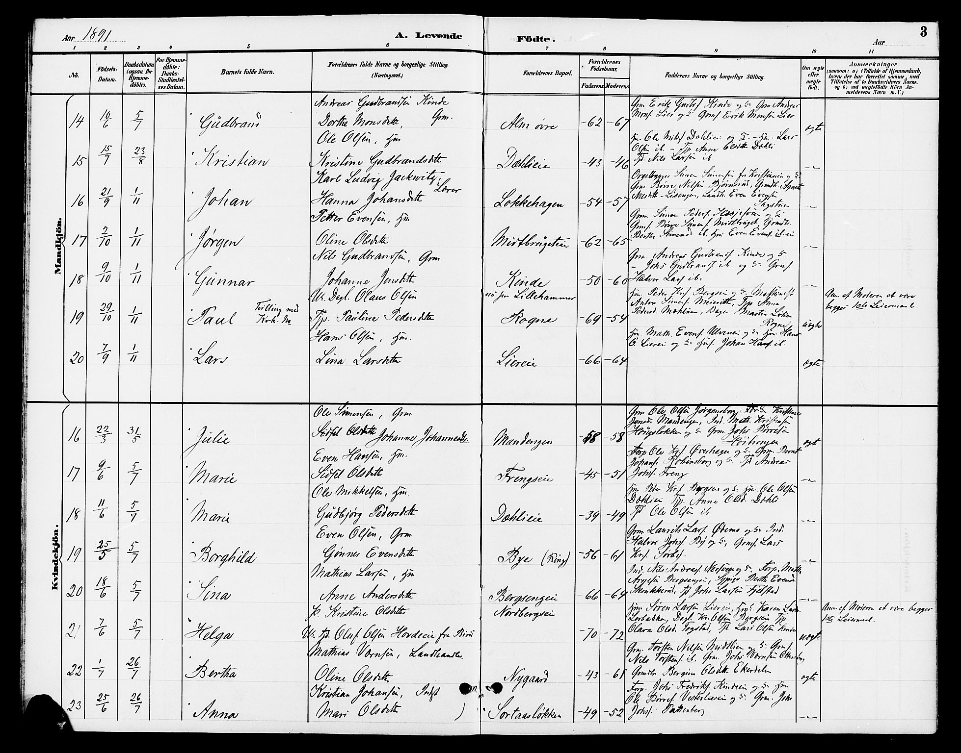 Ringsaker prestekontor, SAH/PREST-014/L/La/L0013: Parish register (copy) no. 13, 1891-1904, p. 3