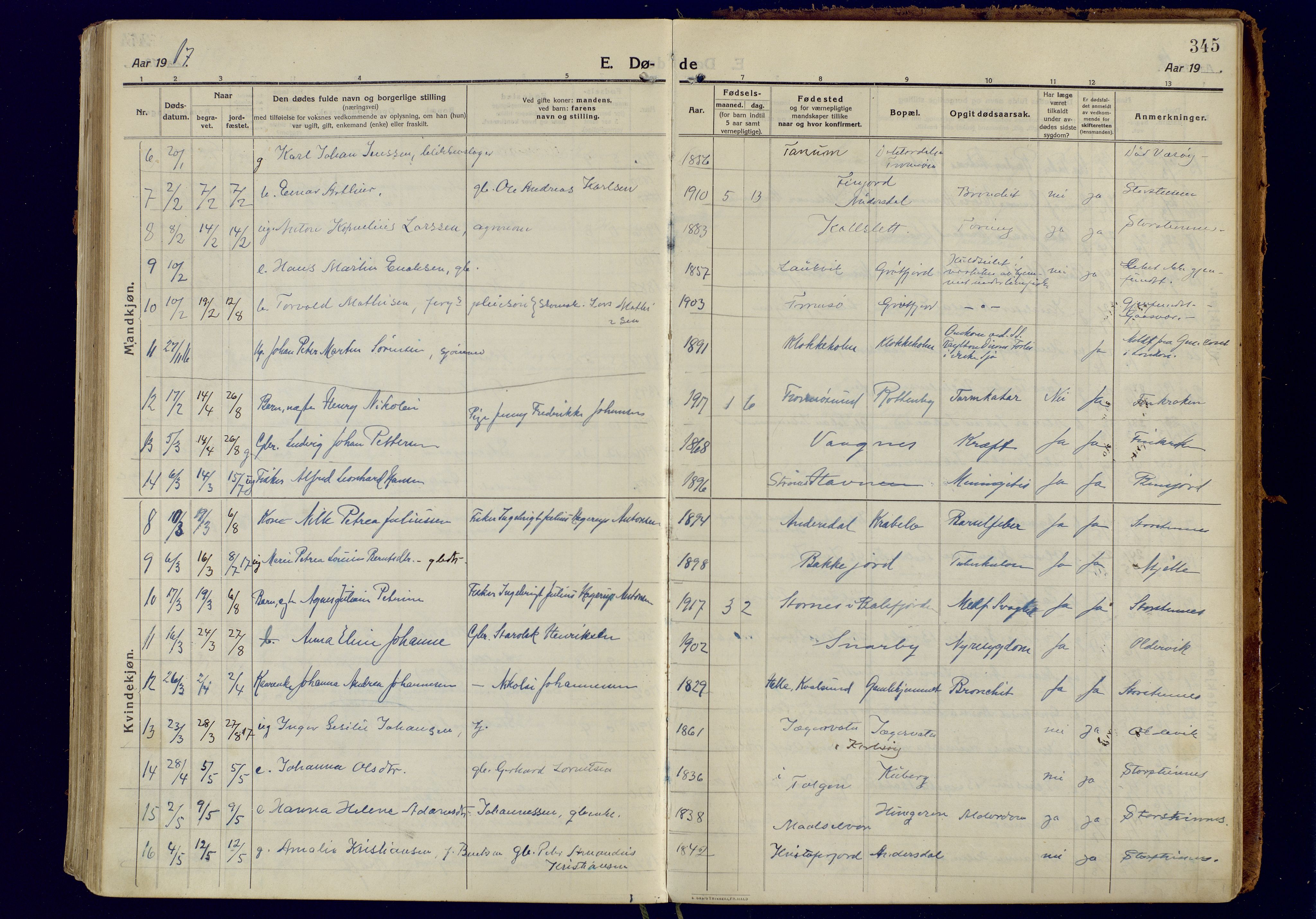 Tromsøysund sokneprestkontor, SATØ/S-1304/G/Ga/L0008kirke: Parish register (official) no. 8, 1914-1922, p. 345