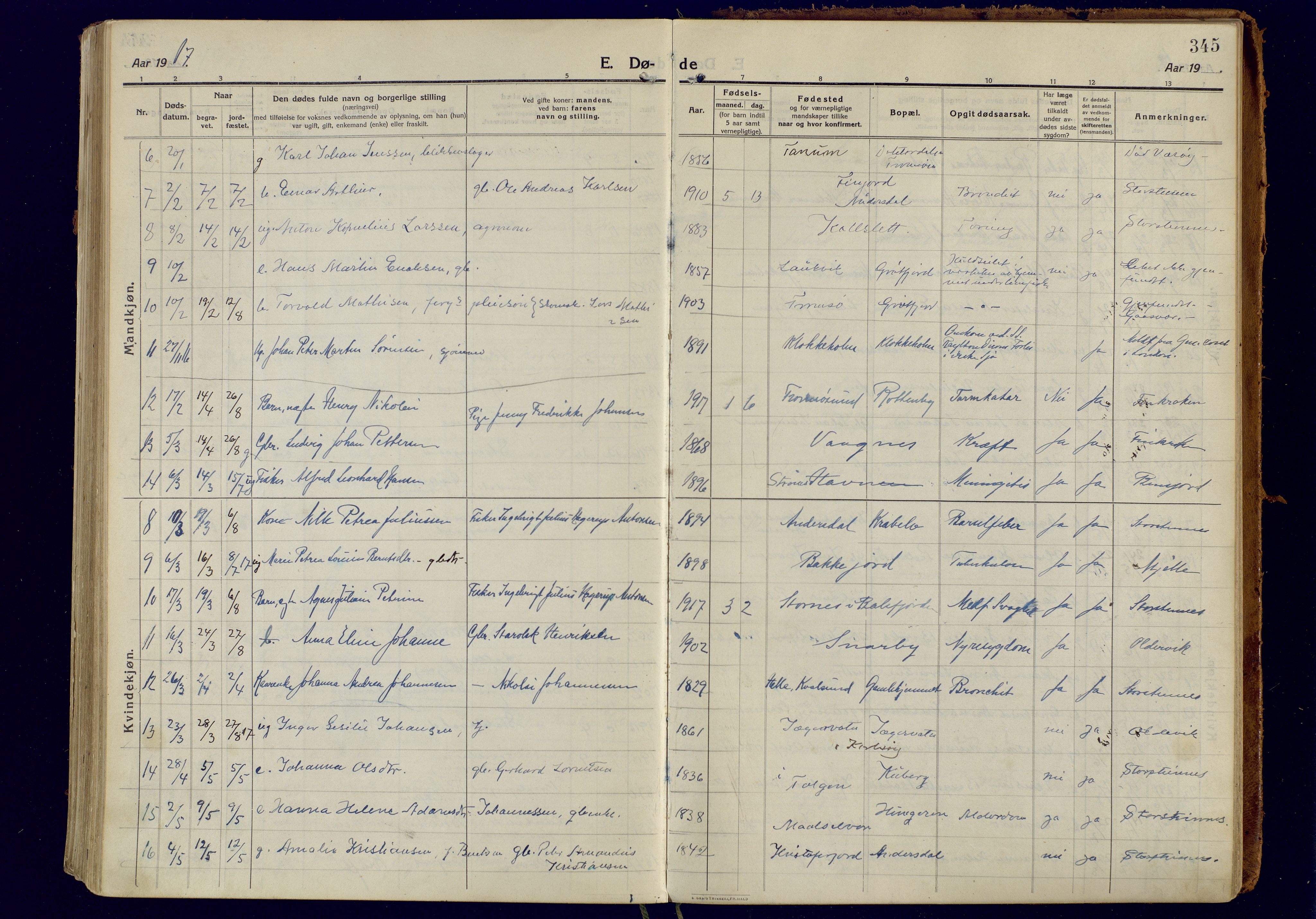 Tromsøysund sokneprestkontor, AV/SATØ-S-1304/G/Ga/L0008kirke: Parish register (official) no. 8, 1914-1922, p. 345