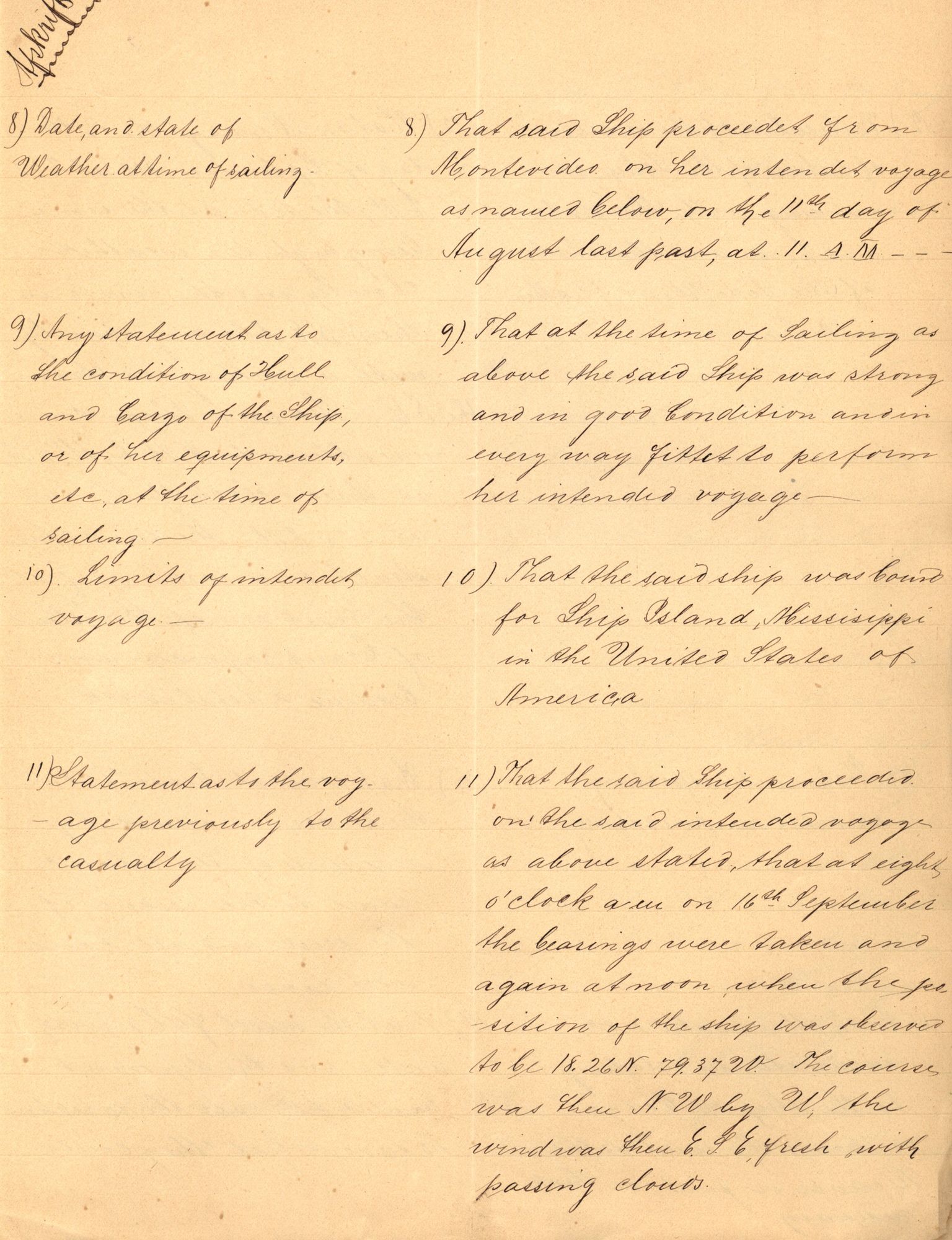 Pa 63 - Østlandske skibsassuranceforening, VEMU/A-1079/G/Ga/L0021/0003: Havaridokumenter / Inga av Drammen, Inga av Sandefjord, Primula, 1888-1889, p. 22