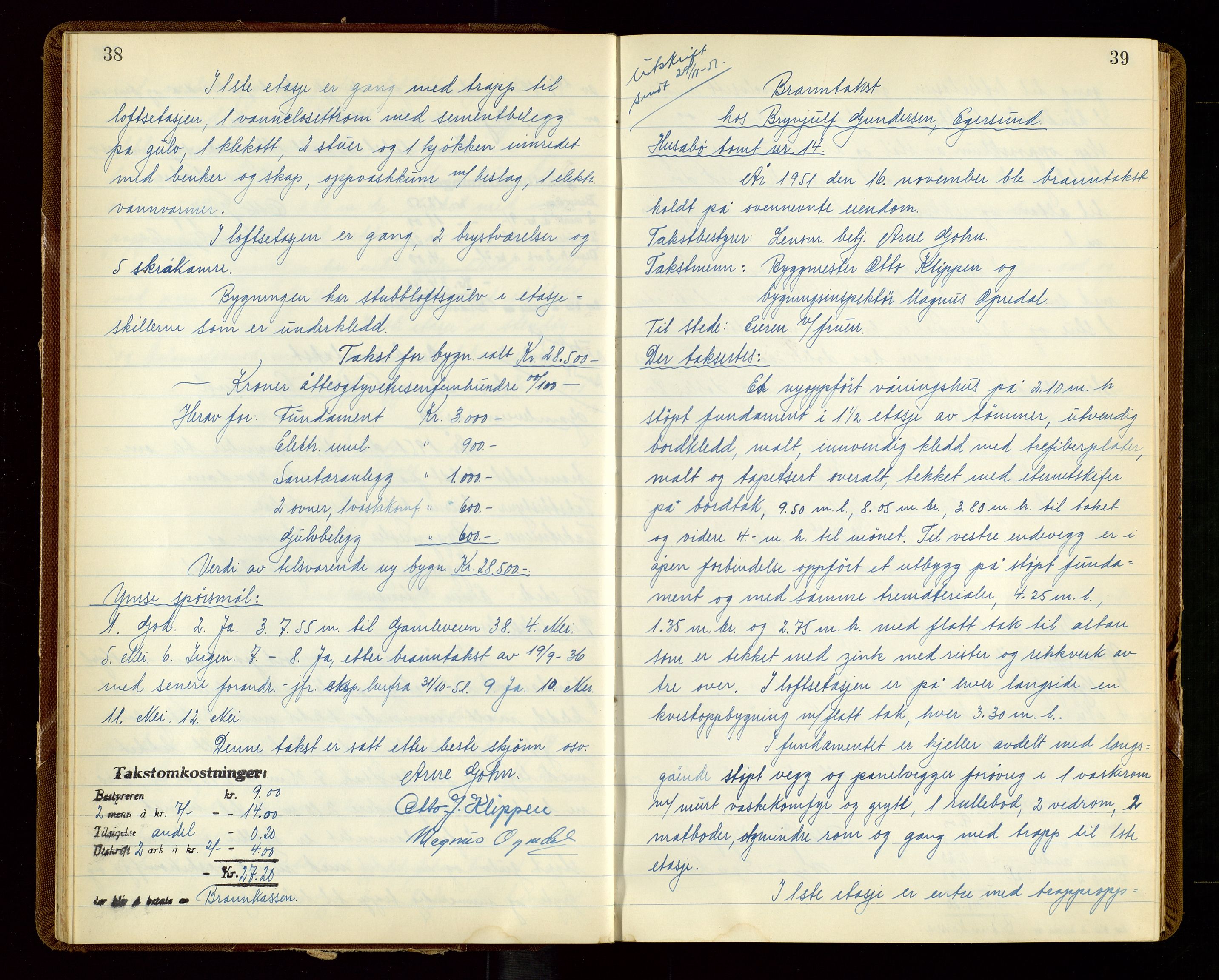Eigersund lensmannskontor, AV/SAST-A-100171/God/L0014: "Branntakstprotokoll", 1951-1955, p. 38-39
