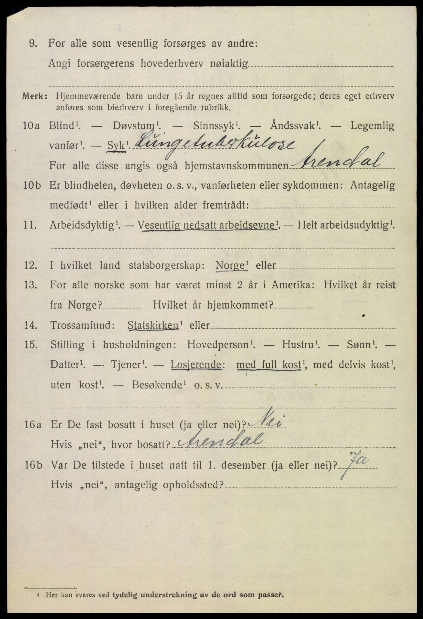 SAK, 1920 census for Bygland, 1920, p. 4464