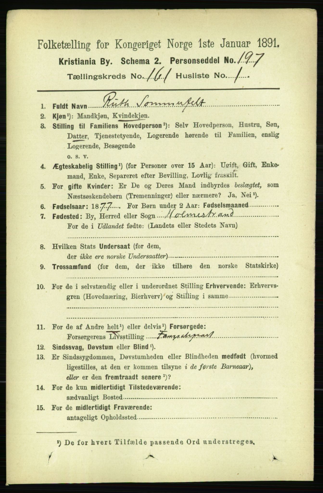 RA, 1891 census for 0301 Kristiania, 1891, p. 91615