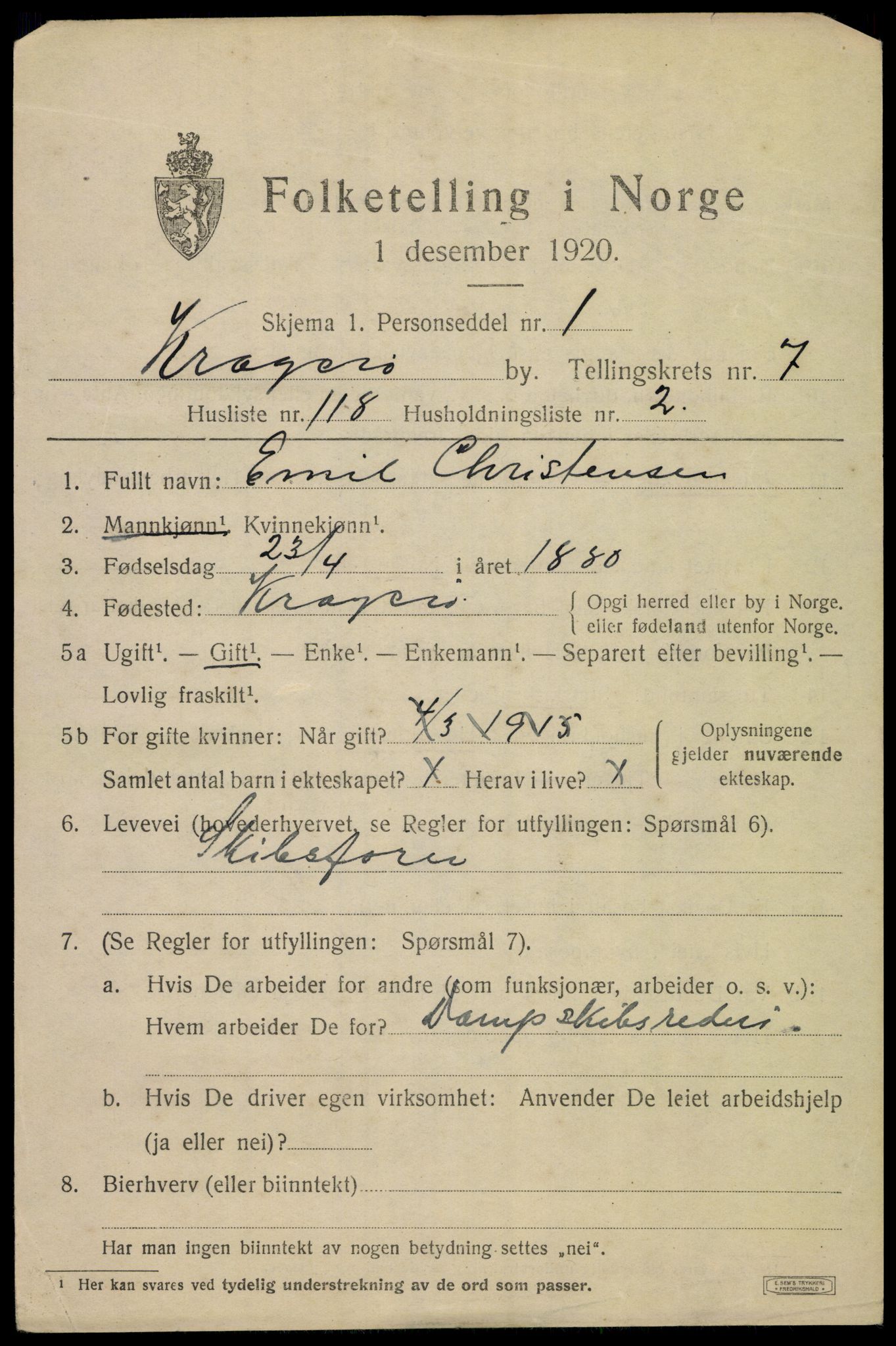SAKO, 1920 census for Kragerø, 1920, p. 11049