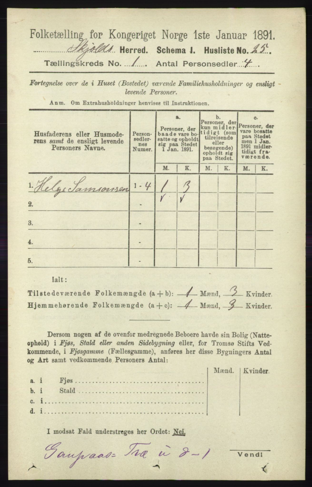 RA, 1891 census for 1154 Skjold, 1891, p. 59