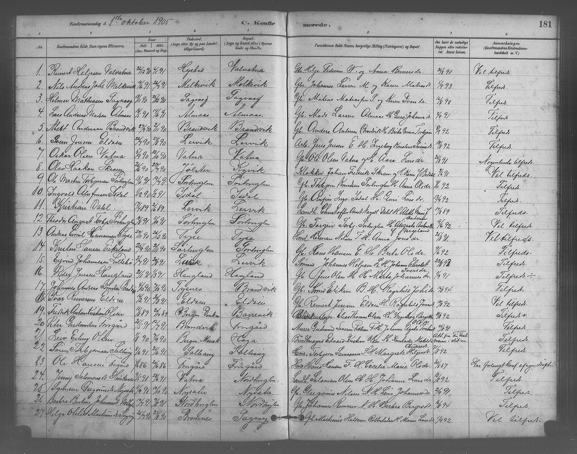 Stord sokneprestembete, SAB/A-78201/H/Hab: Parish register (copy) no. A 2, 1879-1909, p. 181