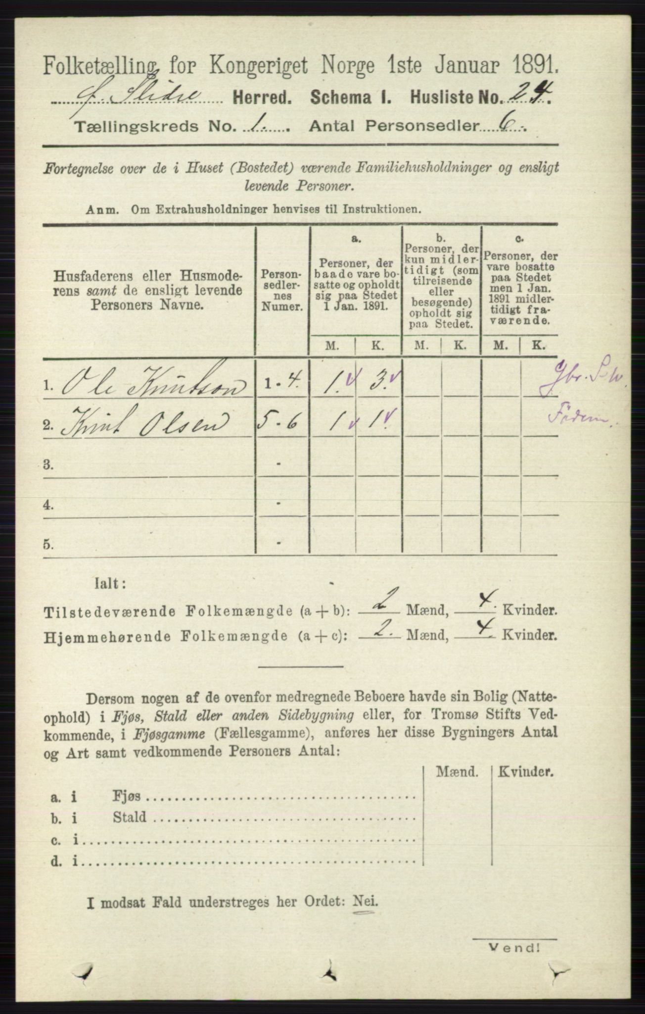 RA, 1891 census for 0544 Øystre Slidre, 1891, p. 50