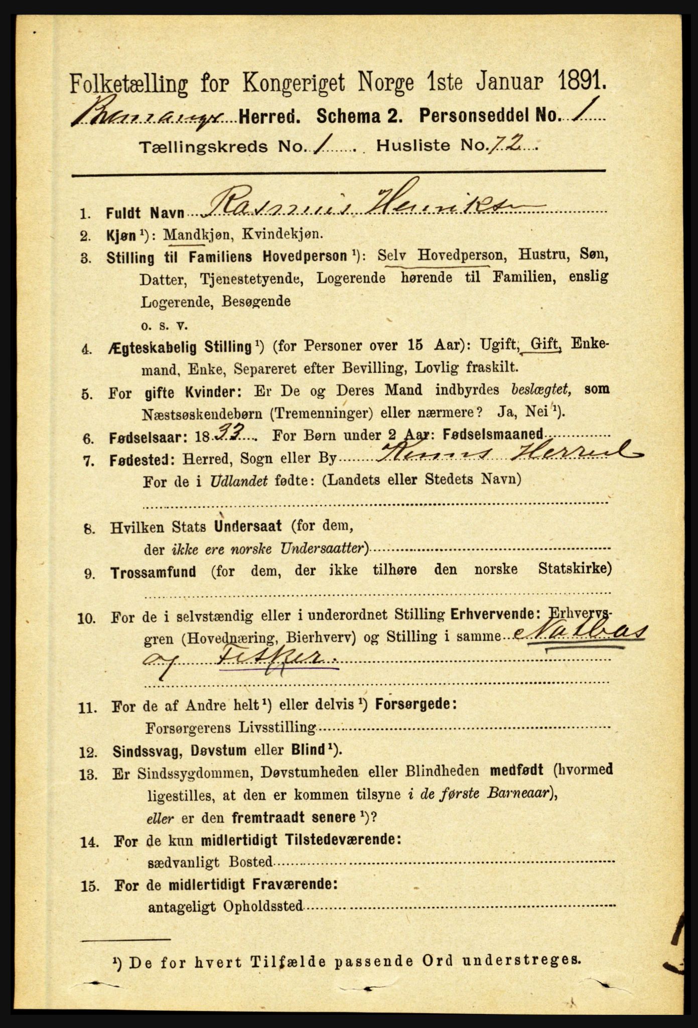 RA, 1891 census for 1438 Bremanger, 1891, p. 554