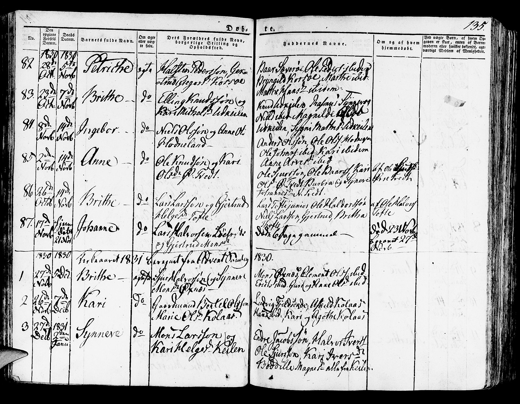 Lindås Sokneprestembete, SAB/A-76701/H/Haa: Parish register (official) no. A 8, 1823-1836, p. 135