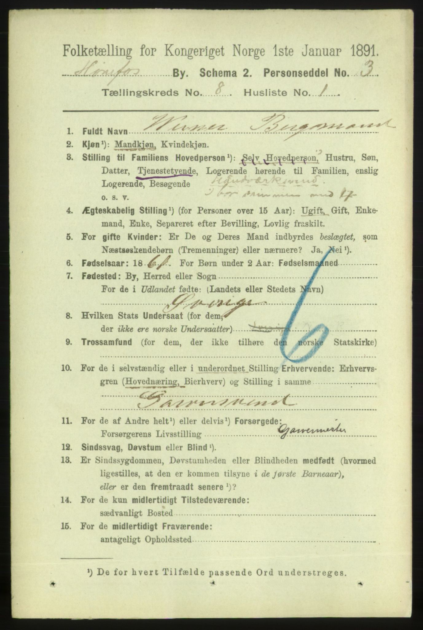 RA, 1891 census for 0601 Hønefoss, 1891, p. 1248