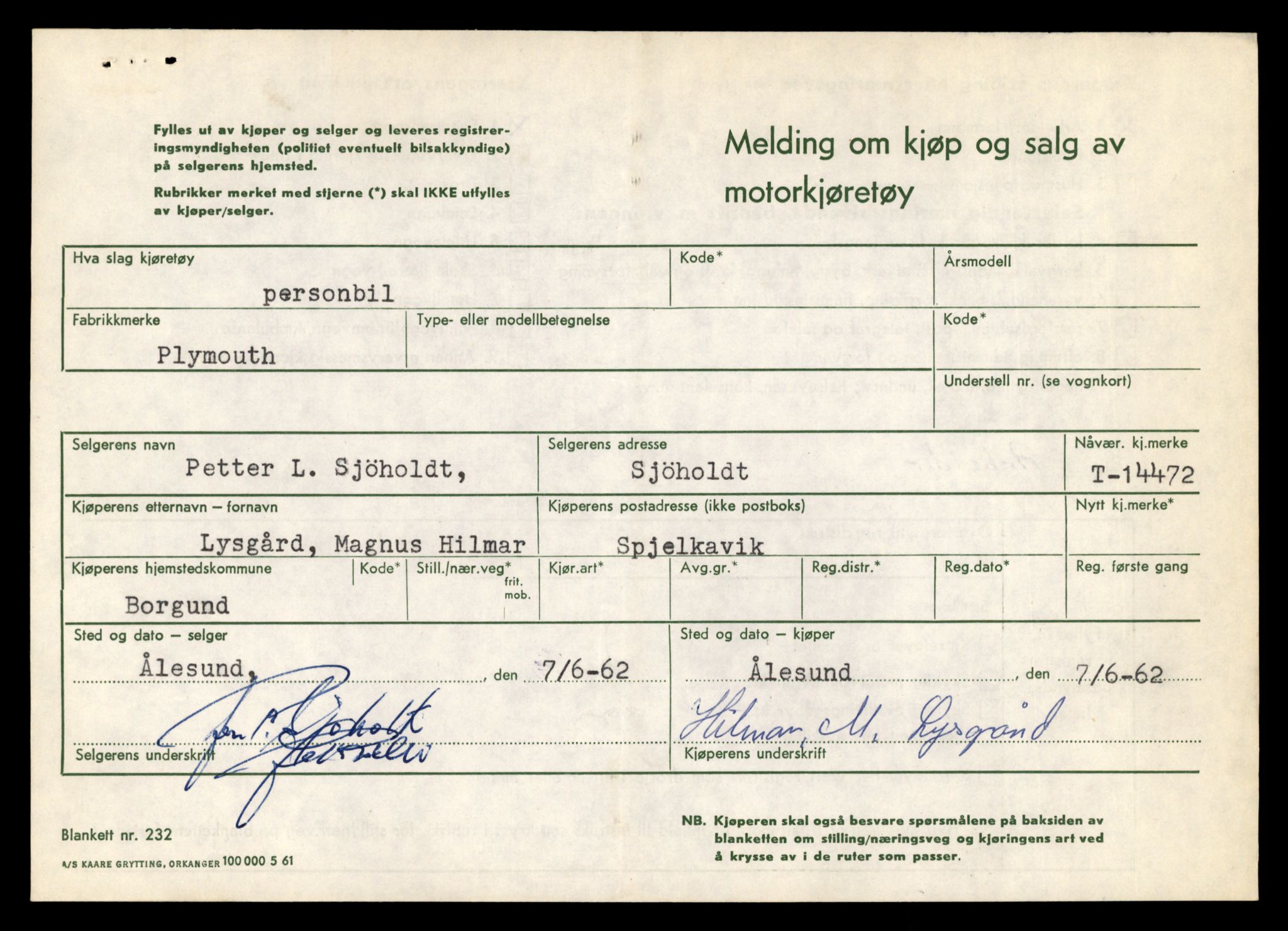 Møre og Romsdal vegkontor - Ålesund trafikkstasjon, AV/SAT-A-4099/F/Fe/L0046: Registreringskort for kjøretøy T 14445 - T 14579, 1927-1998