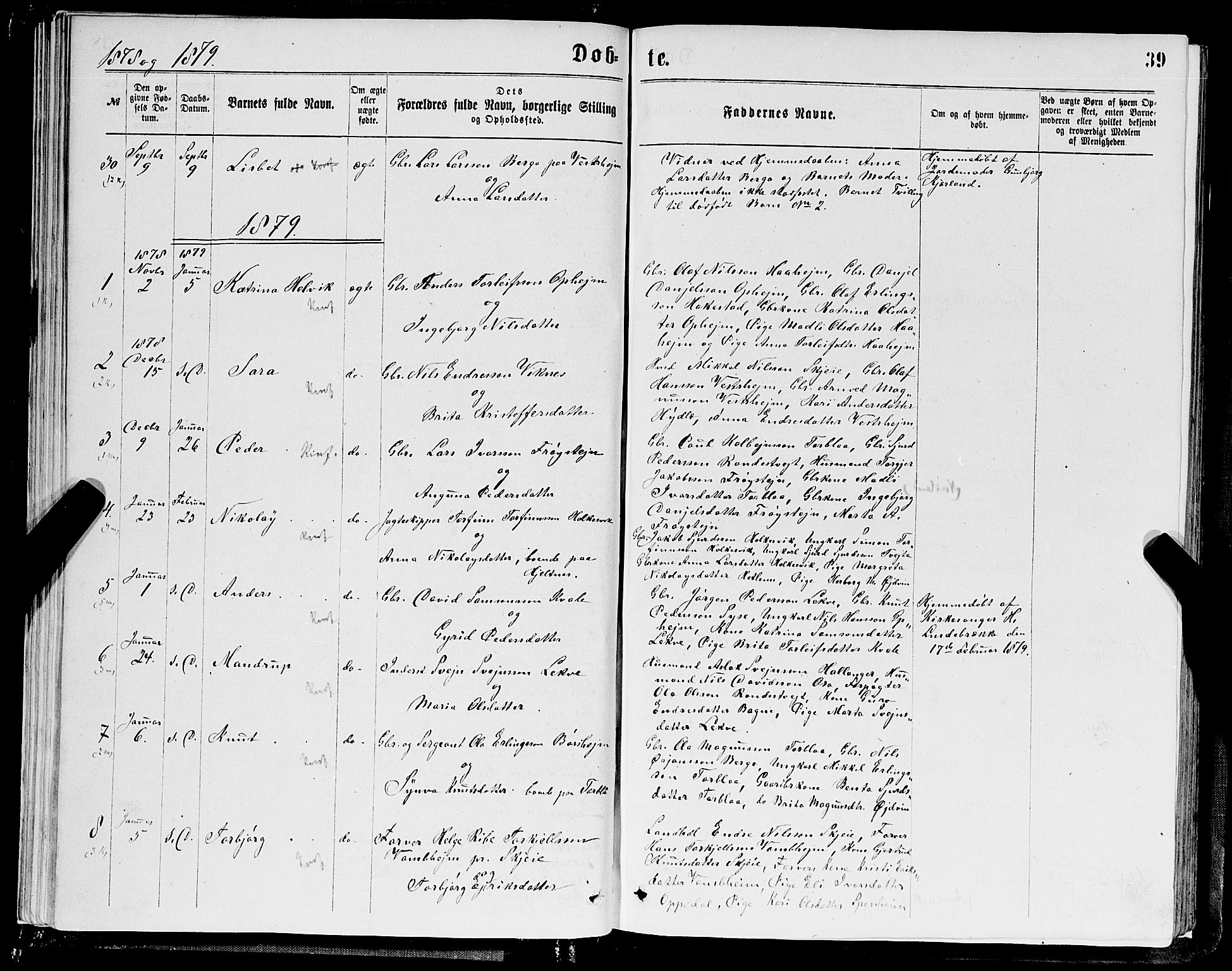 Ulvik sokneprestembete, SAB/A-78801/H/Hab: Parish register (copy) no. A 2, 1869-1882, p. 39