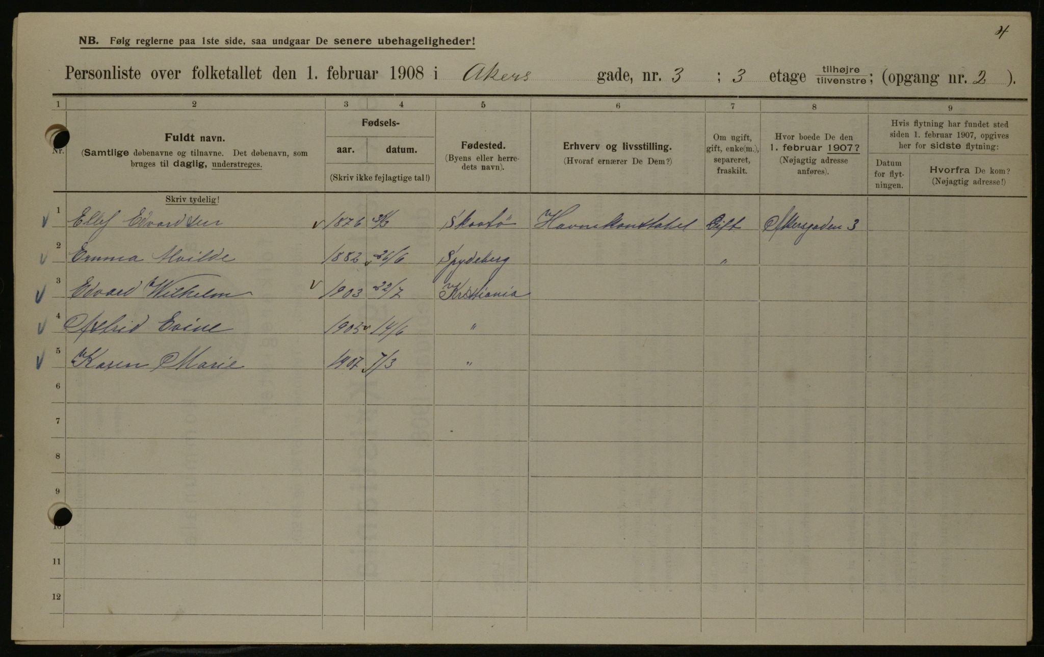 OBA, Municipal Census 1908 for Kristiania, 1908, p. 329