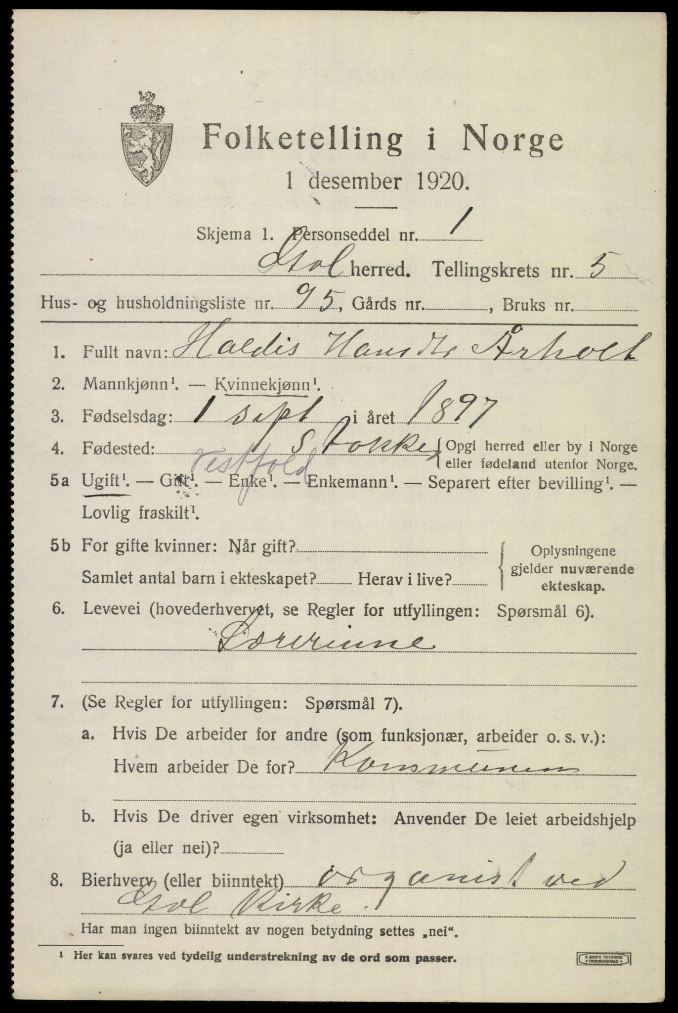 SAKO, 1920 census for Gol, 1920, p. 4574