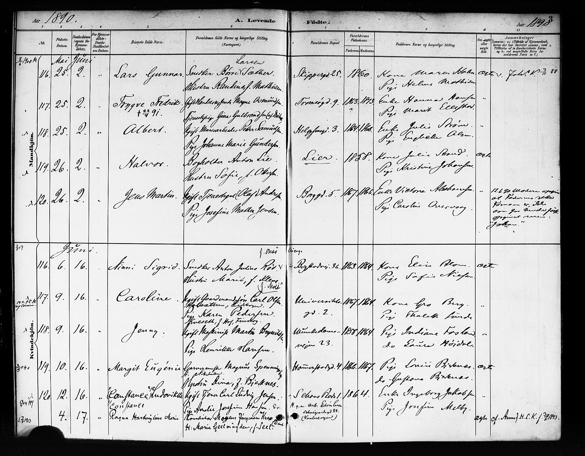 Rikshospitalet prestekontor Kirkebøker, AV/SAO-A-10309b/F/L0008: Parish register (official) no. 8, 1890-1893, p. 3