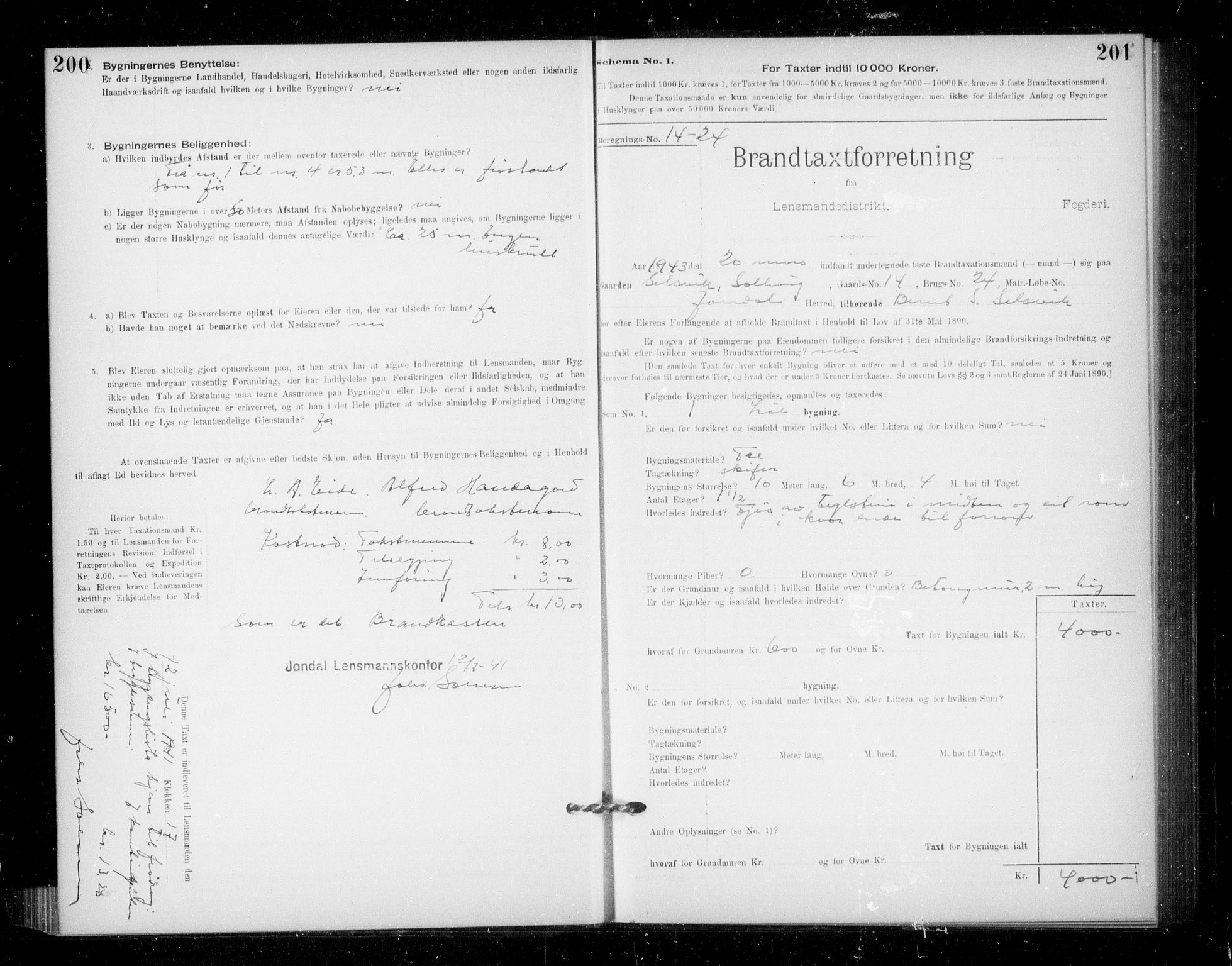 Lensmannen i Jondal, SAB/A-33101/0012/L0005: Branntakstprotokoll, skjematakst, 1894-1951, p. 200-201