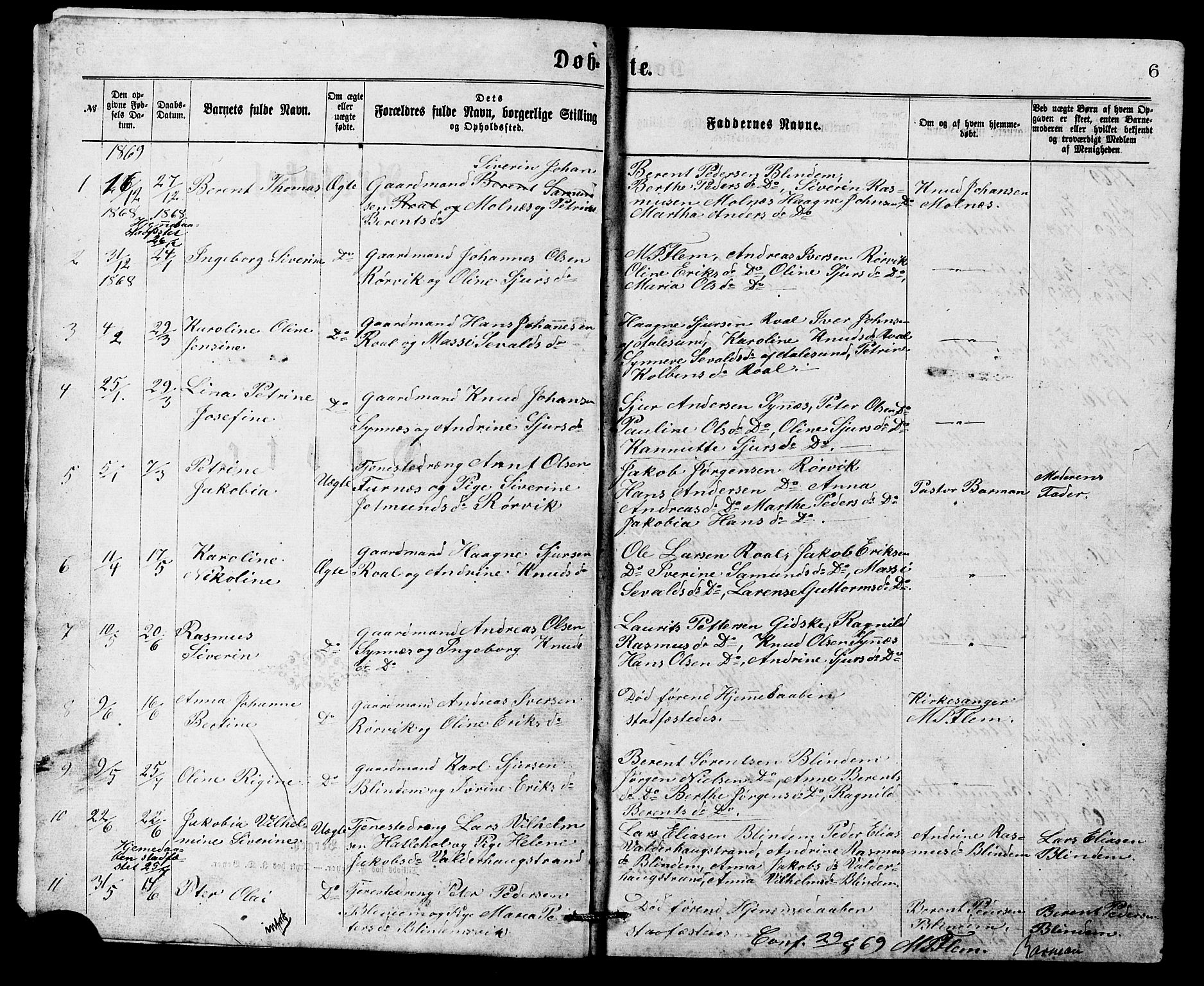 Ministerialprotokoller, klokkerbøker og fødselsregistre - Møre og Romsdal, SAT/A-1454/537/L0521: Parish register (copy) no. 537C02, 1869-1888, p. 6