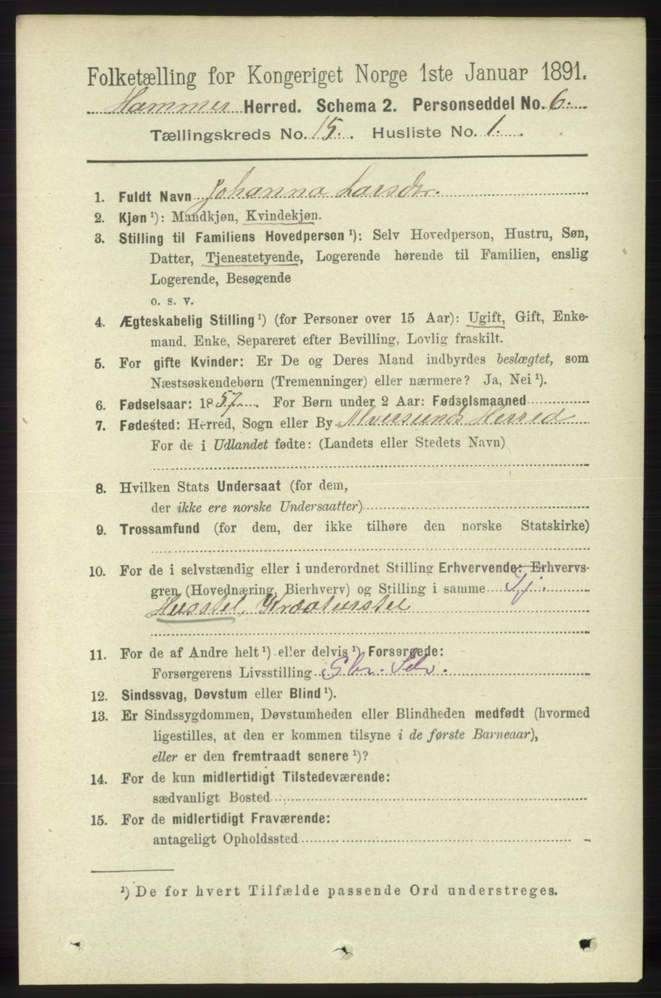 RA, 1891 census for 1254 Hamre, 1891, p. 4694