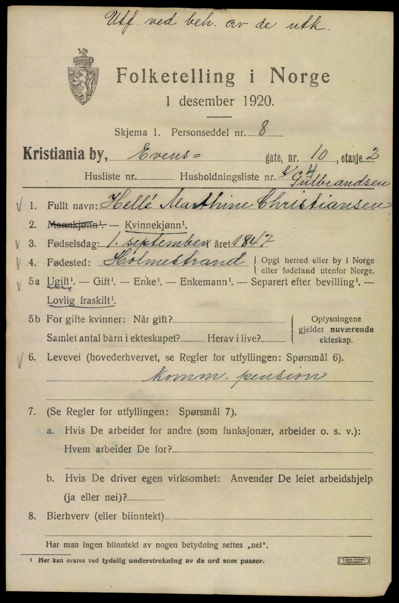 SAO, 1920 census for Kristiania, 1920, p. 224901