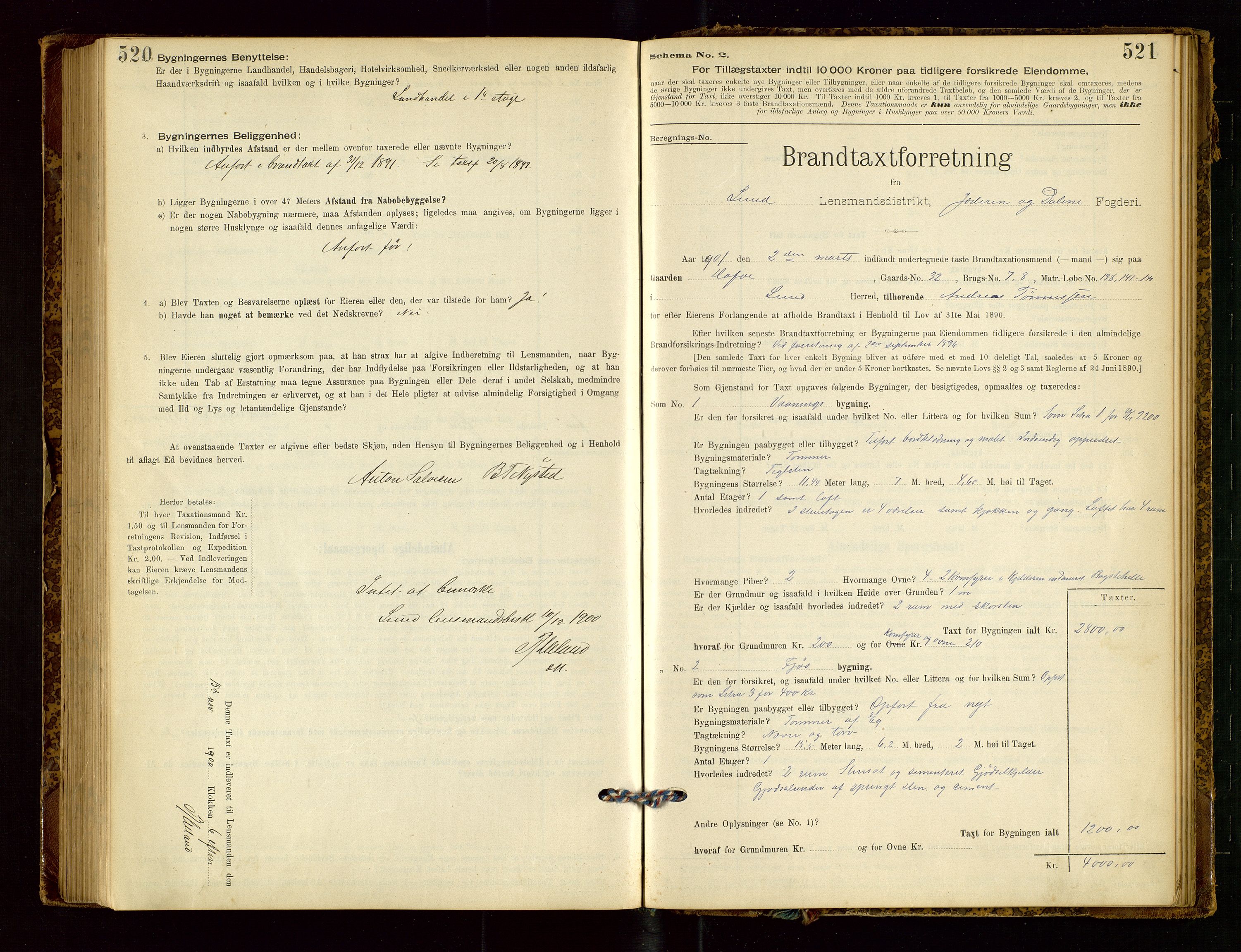 Lund lensmannskontor, SAST/A-100303/Gob/L0001: "Brandtakstprotokol", 1894-1907, p. 520-521