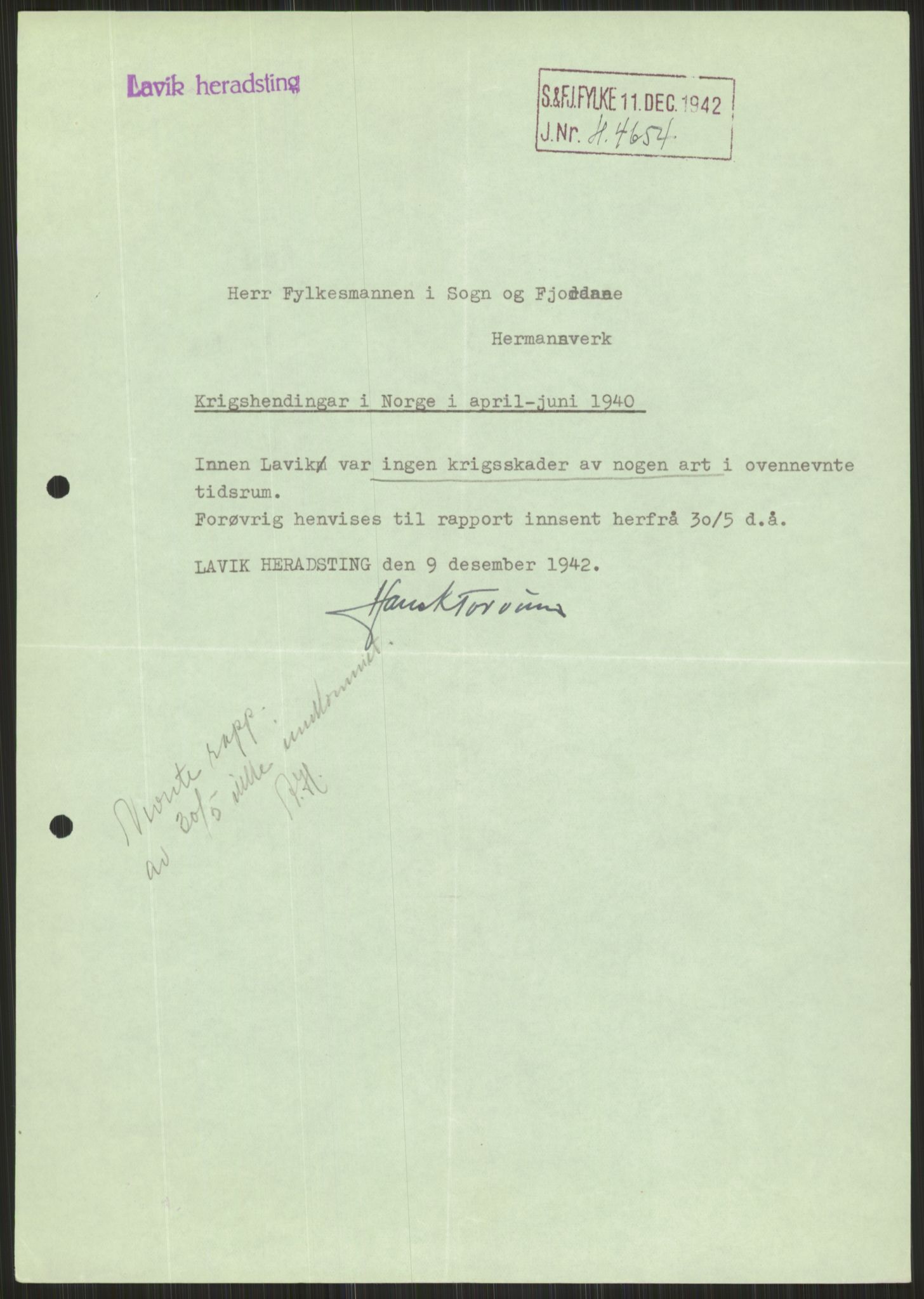 Forsvaret, Forsvarets krigshistoriske avdeling, RA/RAFA-2017/Y/Ya/L0015: II-C-11-31 - Fylkesmenn.  Rapporter om krigsbegivenhetene 1940., 1940, p. 552