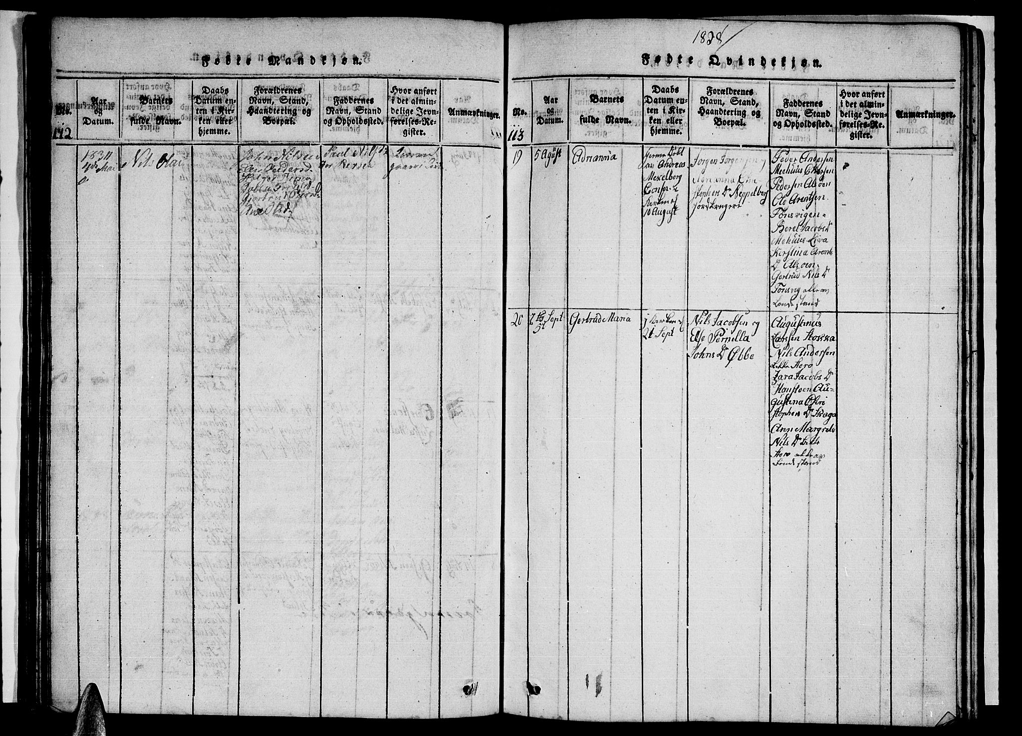 Ministerialprotokoller, klokkerbøker og fødselsregistre - Nordland, AV/SAT-A-1459/838/L0554: Parish register (copy) no. 838C01, 1820-1828, p. 112-113