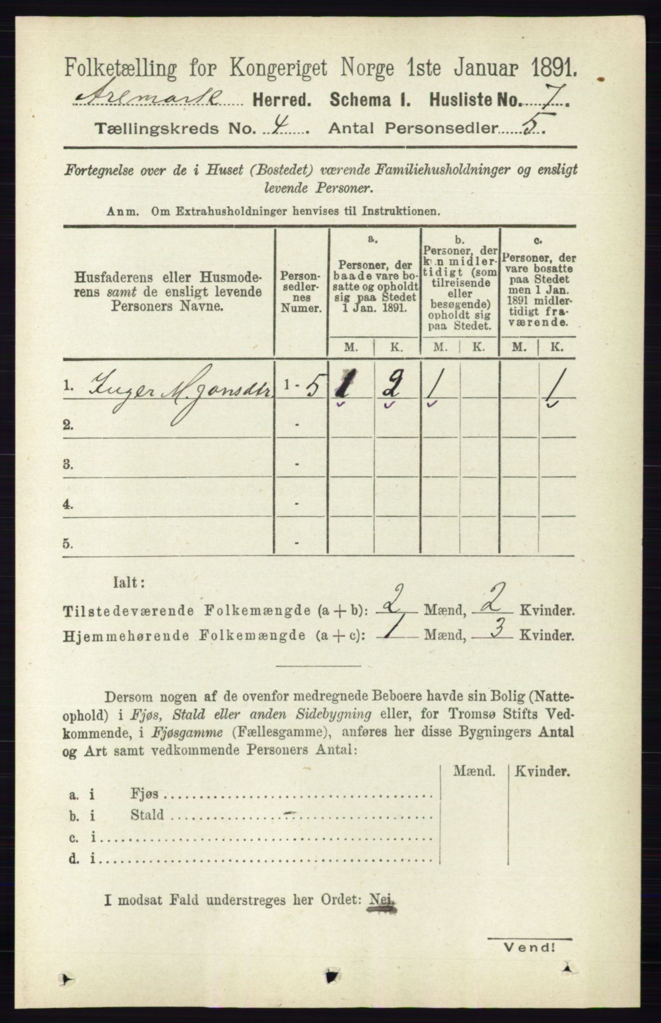 RA, 1891 census for 0118 Aremark, 1891, p. 1836