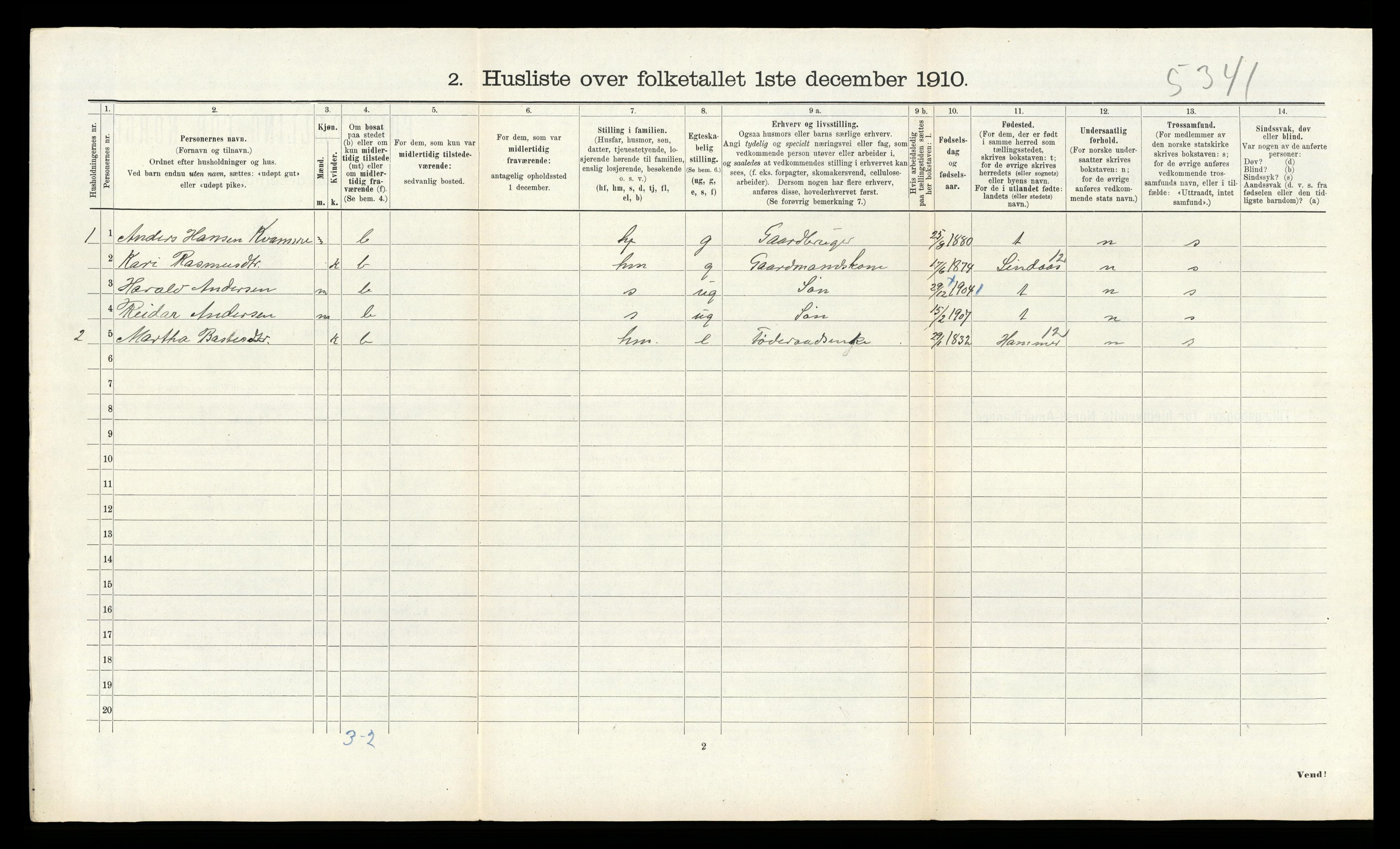 RA, 1910 census for Alversund, 1910, p. 725