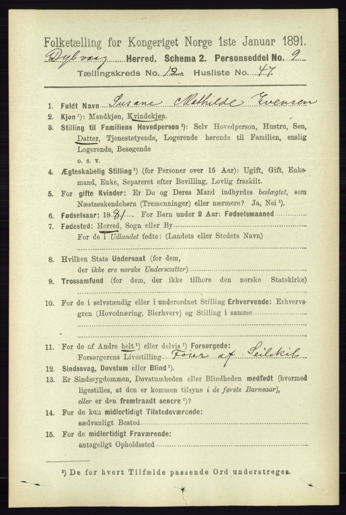 RA, 1891 census for 0915 Dypvåg, 1891, p. 5020