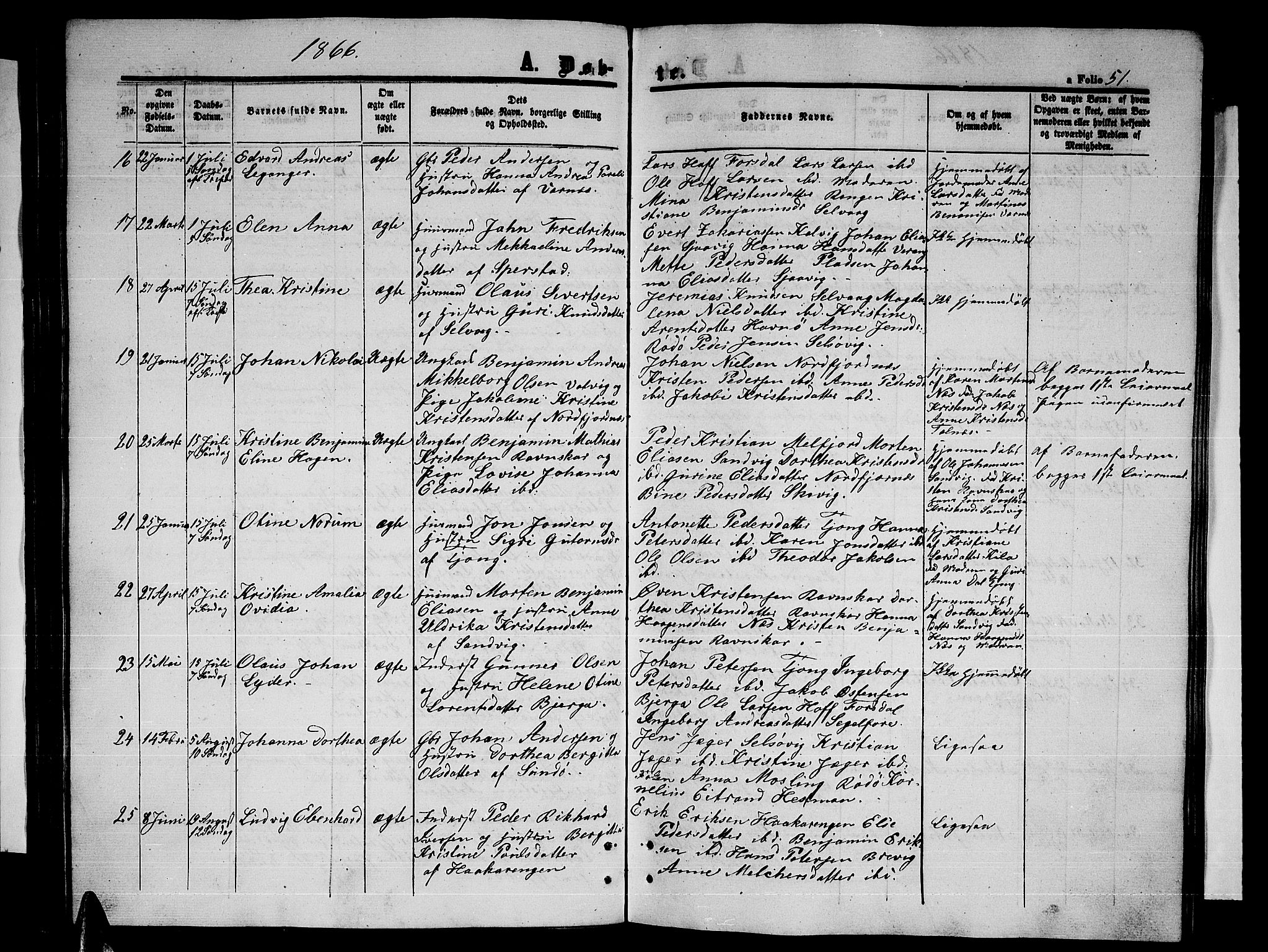 Ministerialprotokoller, klokkerbøker og fødselsregistre - Nordland, SAT/A-1459/841/L0619: Parish register (copy) no. 841C03, 1856-1876, p. 51