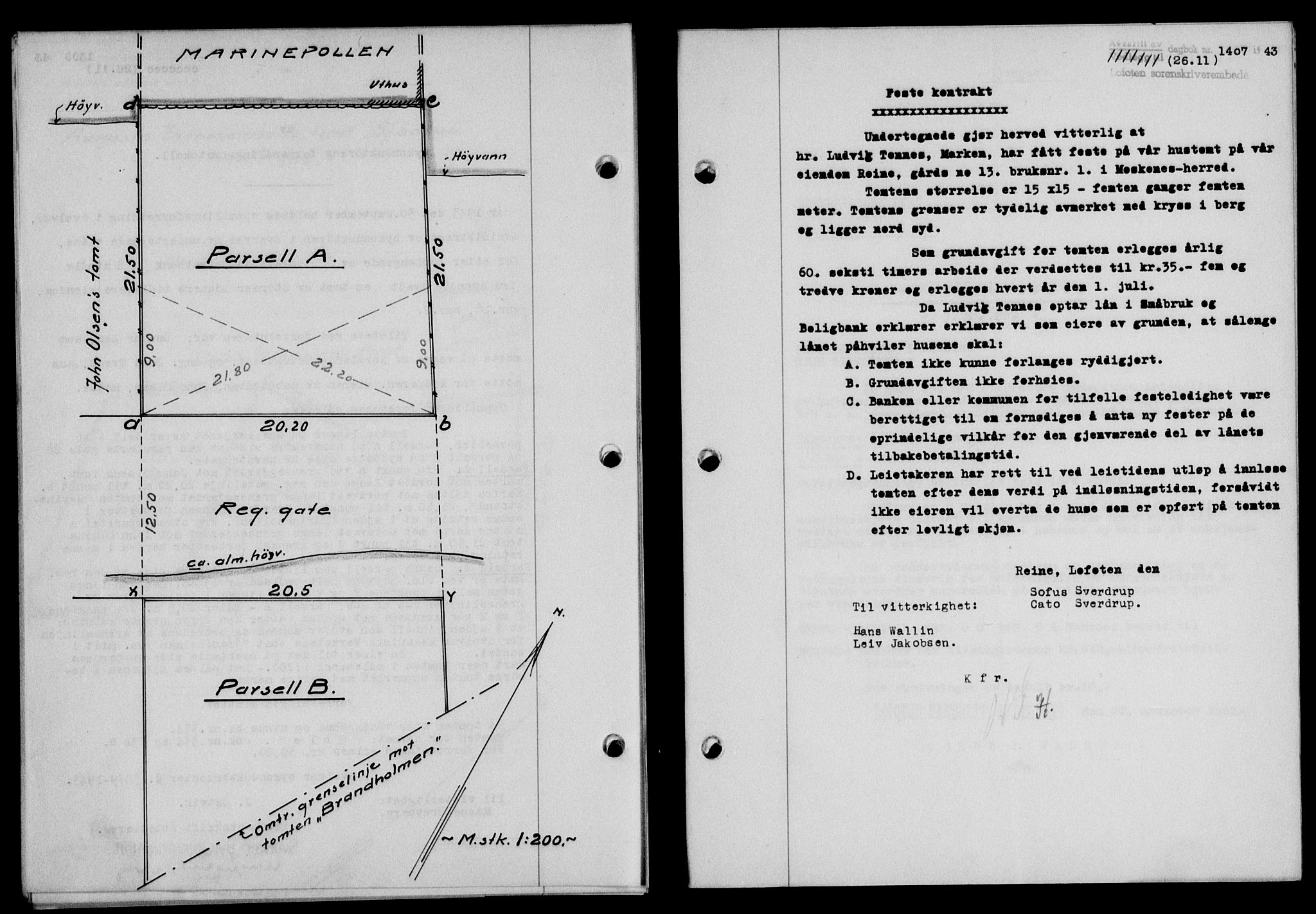 Lofoten sorenskriveri, SAT/A-0017/1/2/2C/L0011a: Mortgage book no. 11a, 1943-1943, Diary no: : 1407/1943
