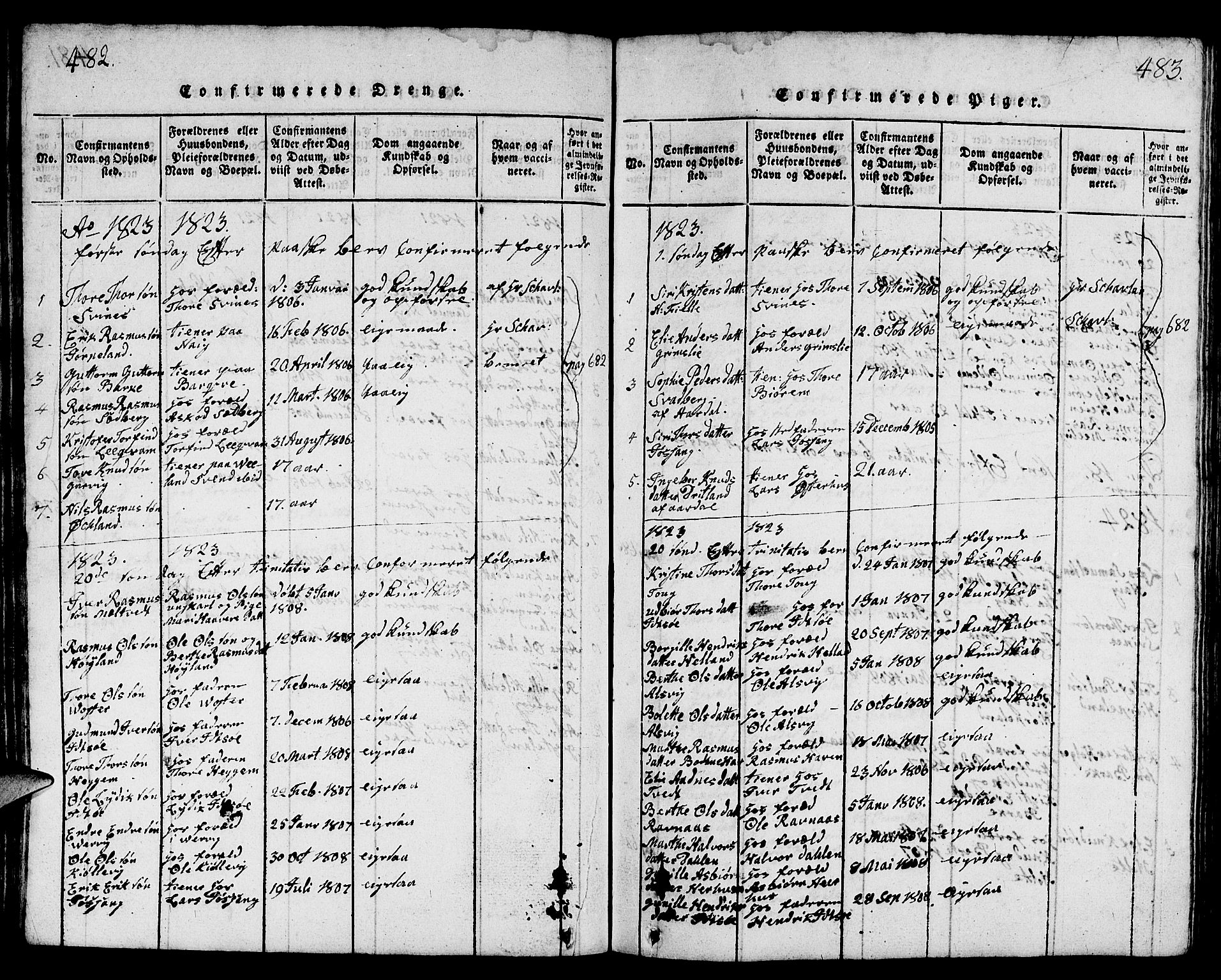 Strand sokneprestkontor, SAST/A-101828/H/Ha/Hab/L0001: Parish register (copy) no. B 1, 1816-1854, p. 482-483