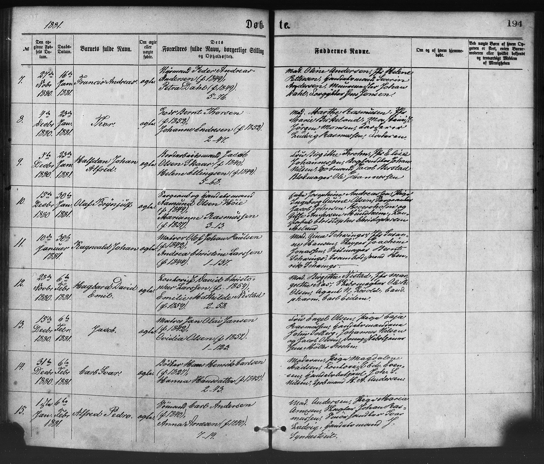 Nykirken Sokneprestembete, SAB/A-77101/H/Haa/L0016: Parish register (official) no. B 3, 1870-1884, p. 194