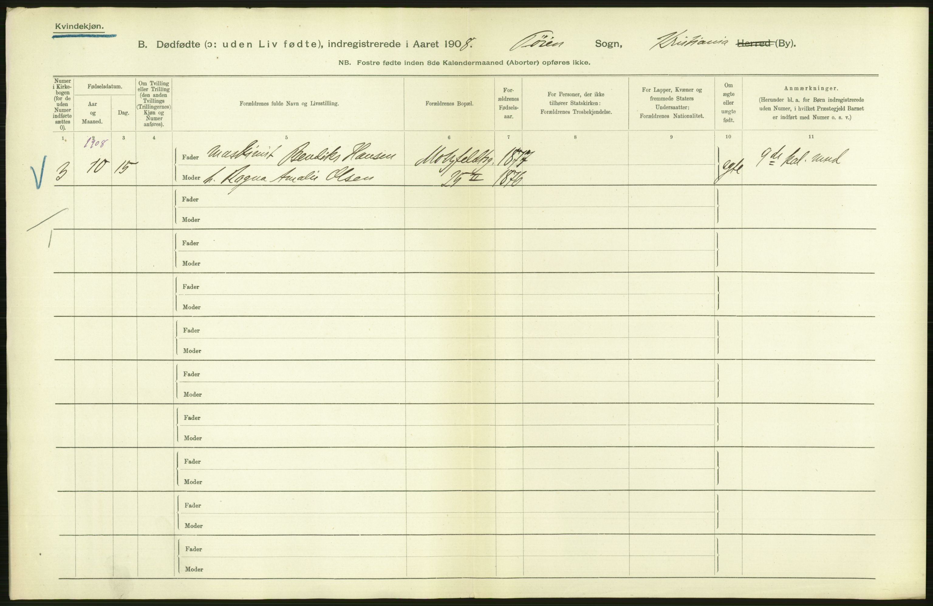 Statistisk sentralbyrå, Sosiodemografiske emner, Befolkning, AV/RA-S-2228/D/Df/Dfa/Dfaf/L0009: Kristiania: Døde, dødfødte., 1908, p. 474