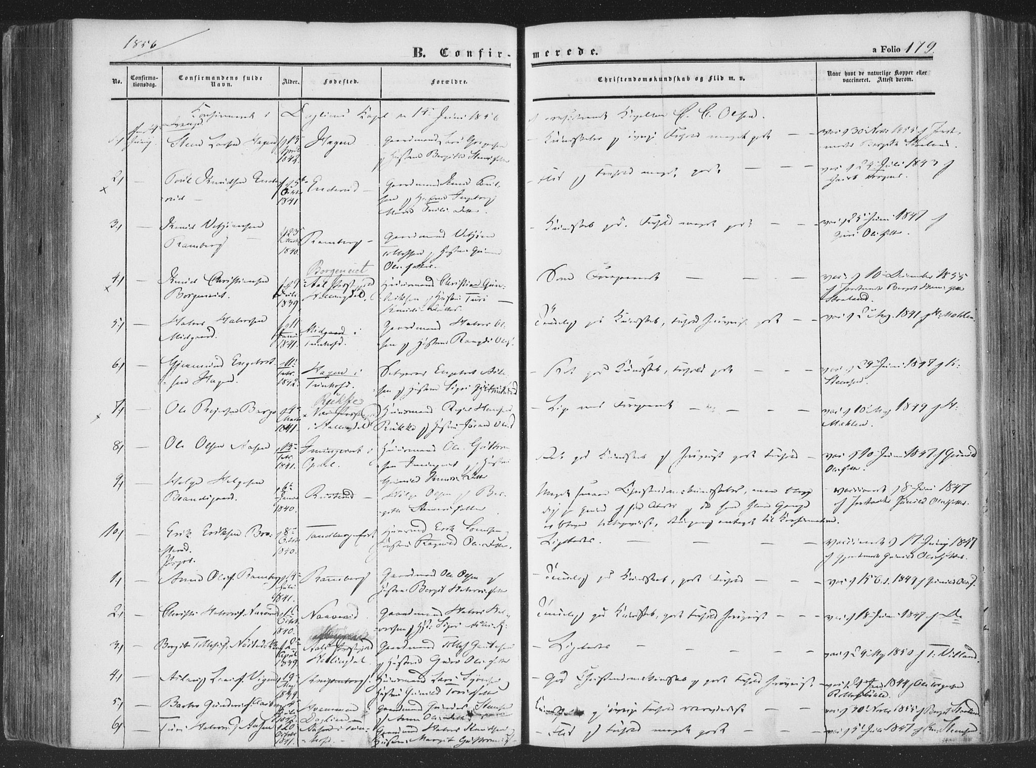 Rollag kirkebøker, AV/SAKO-A-240/F/Fa/L0008: Parish register (official) no. I 8, 1847-1860, p. 179