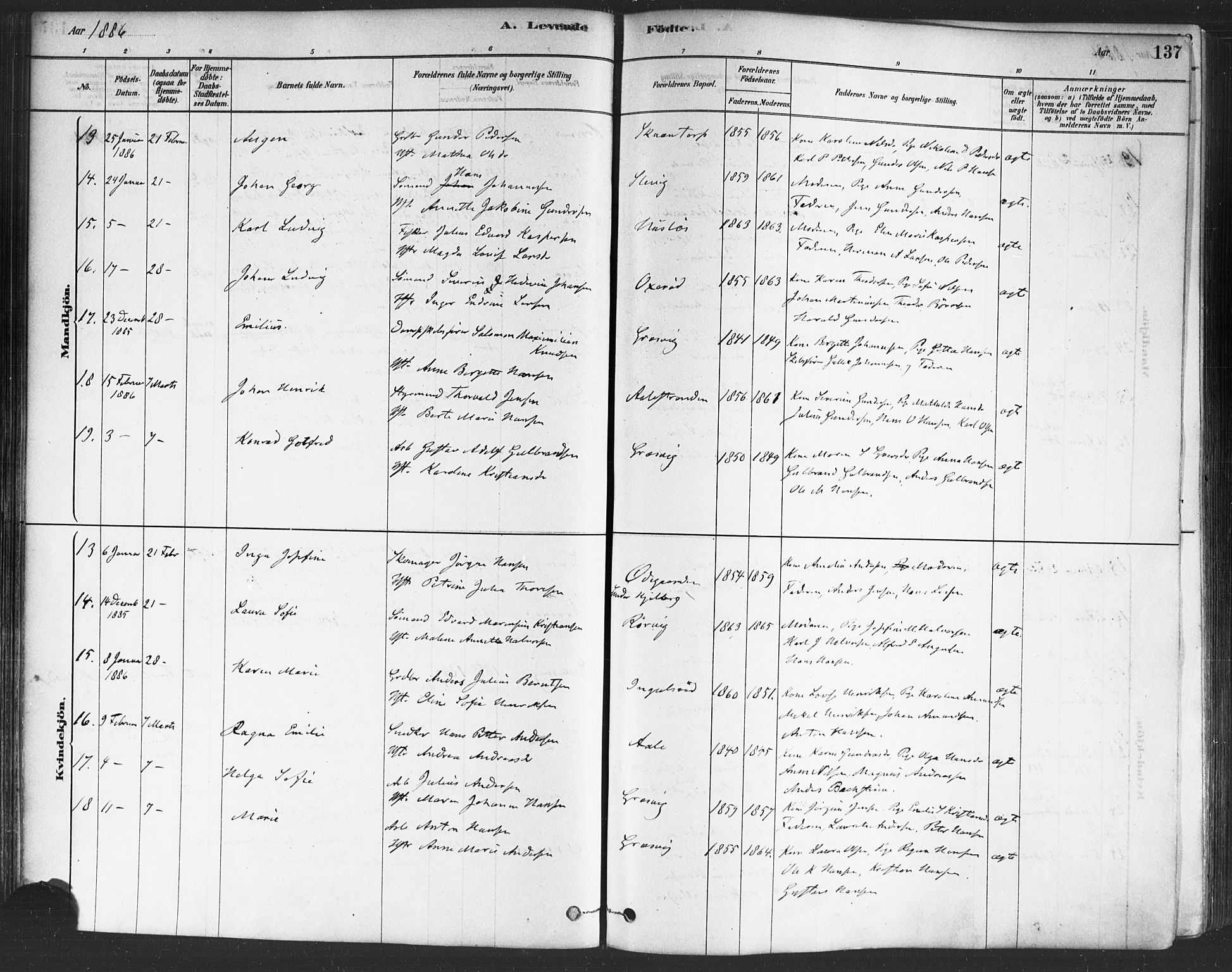 Onsøy prestekontor Kirkebøker, AV/SAO-A-10914/F/Fa/L0005: Parish register (official) no. I 5, 1878-1898, p. 137