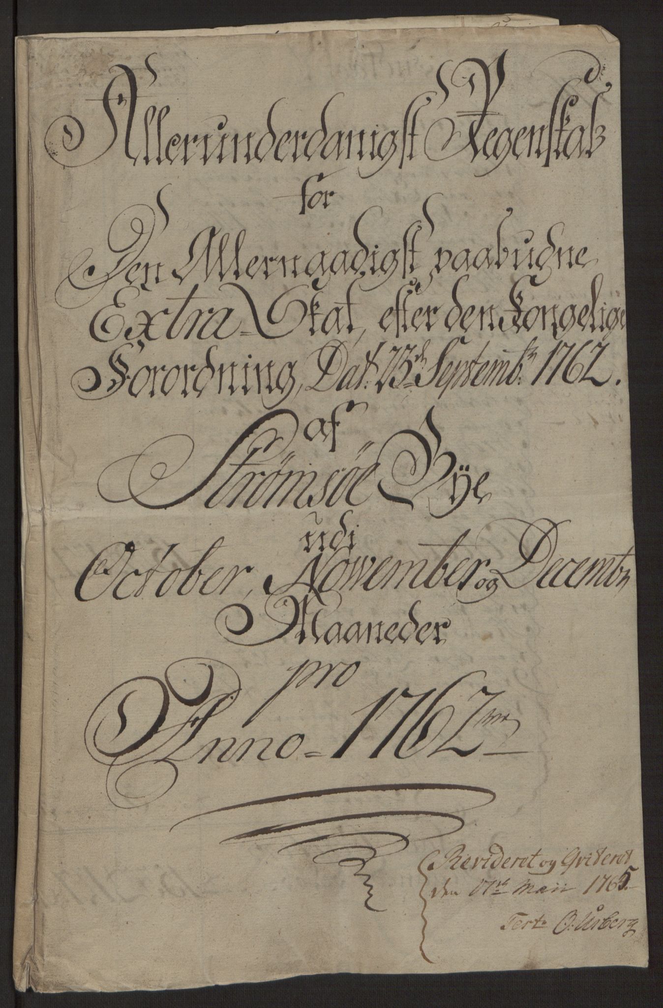 Rentekammeret inntil 1814, Reviderte regnskaper, Byregnskaper, AV/RA-EA-4066/R/Rg/L0144/0001: [G4] Kontribusjonsregnskap / Ekstraskatt, 1762-1767, p. 4