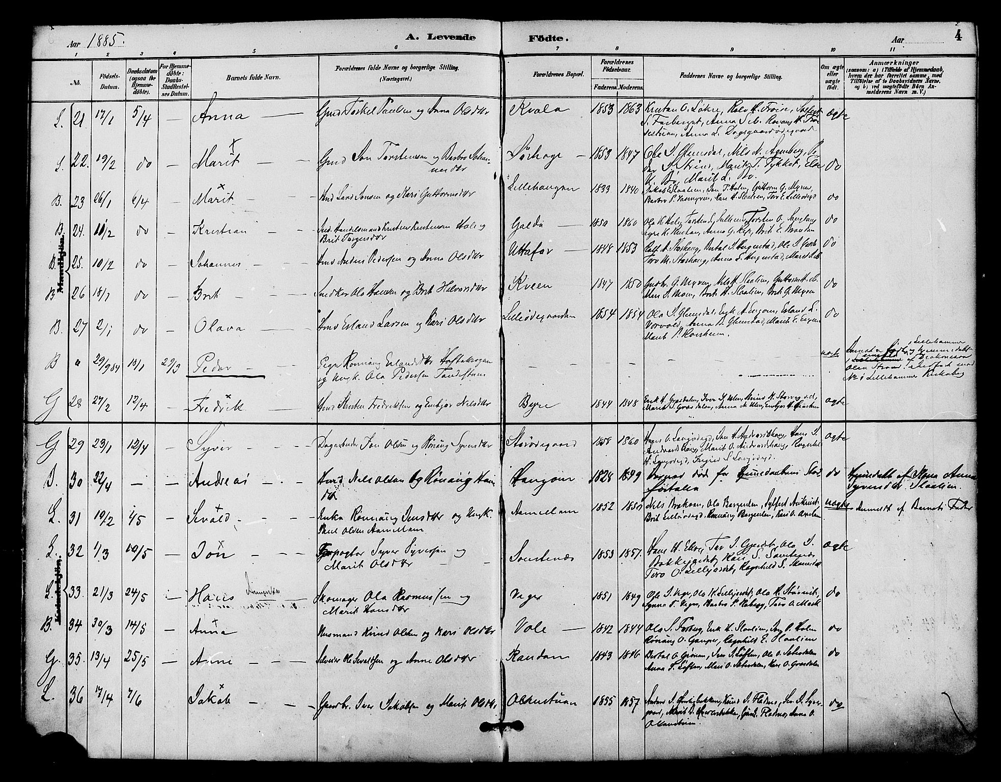 Lom prestekontor, AV/SAH-PREST-070/K/L0008: Parish register (official) no. 8, 1885-1898, p. 4