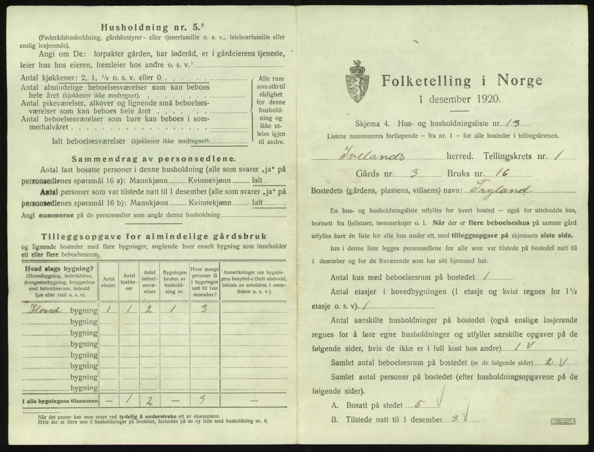 SAK, 1920 census for Iveland, 1920, p. 61