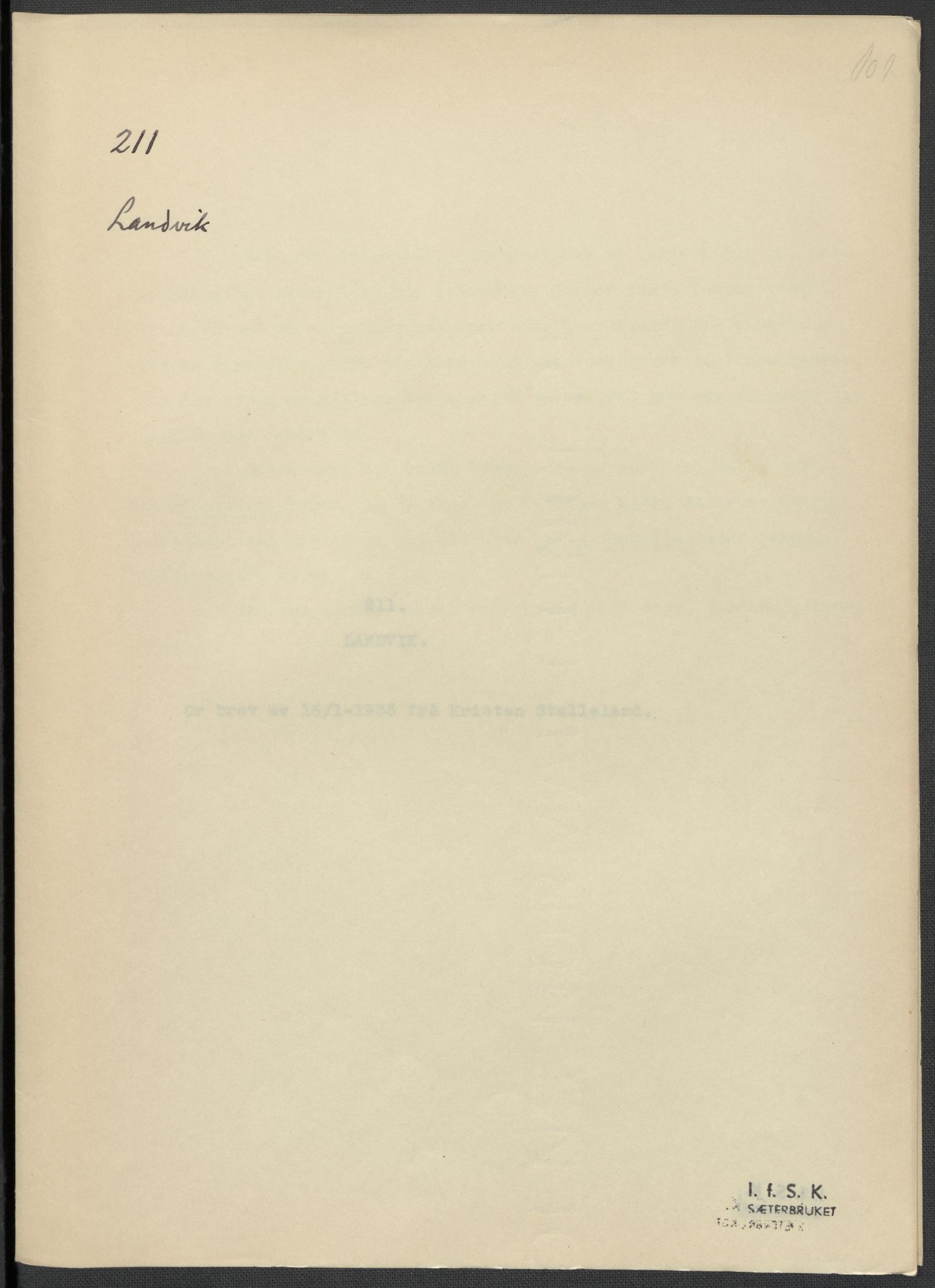 Instituttet for sammenlignende kulturforskning, RA/PA-0424/F/Fc/L0008/0001: Eske B8: / Aust-Agder (perm XIX), 1932-1938, p. 101