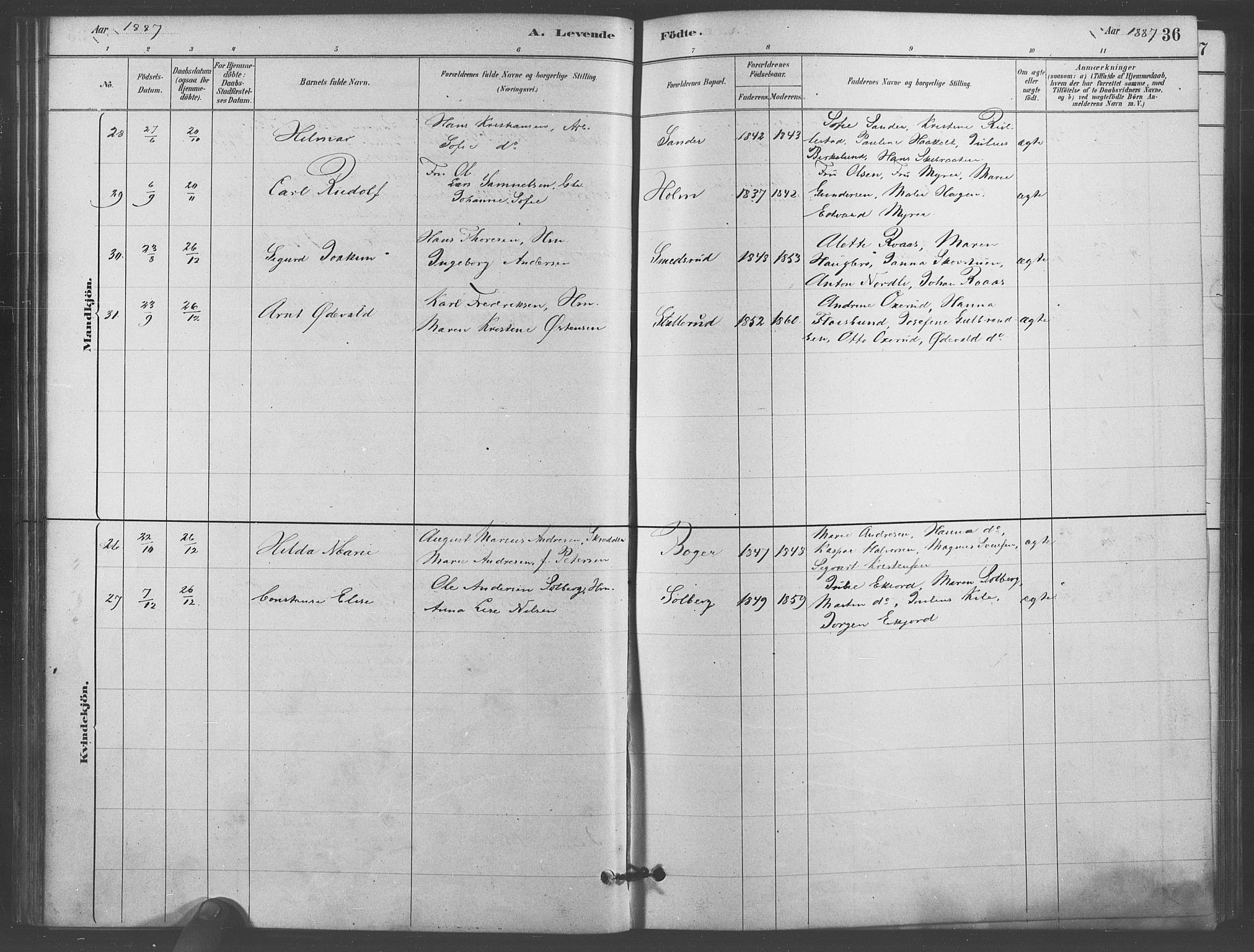 Kråkstad prestekontor Kirkebøker, AV/SAO-A-10125a/F/Fb/L0001: Parish register (official) no. II 1, 1880-1892, p. 36