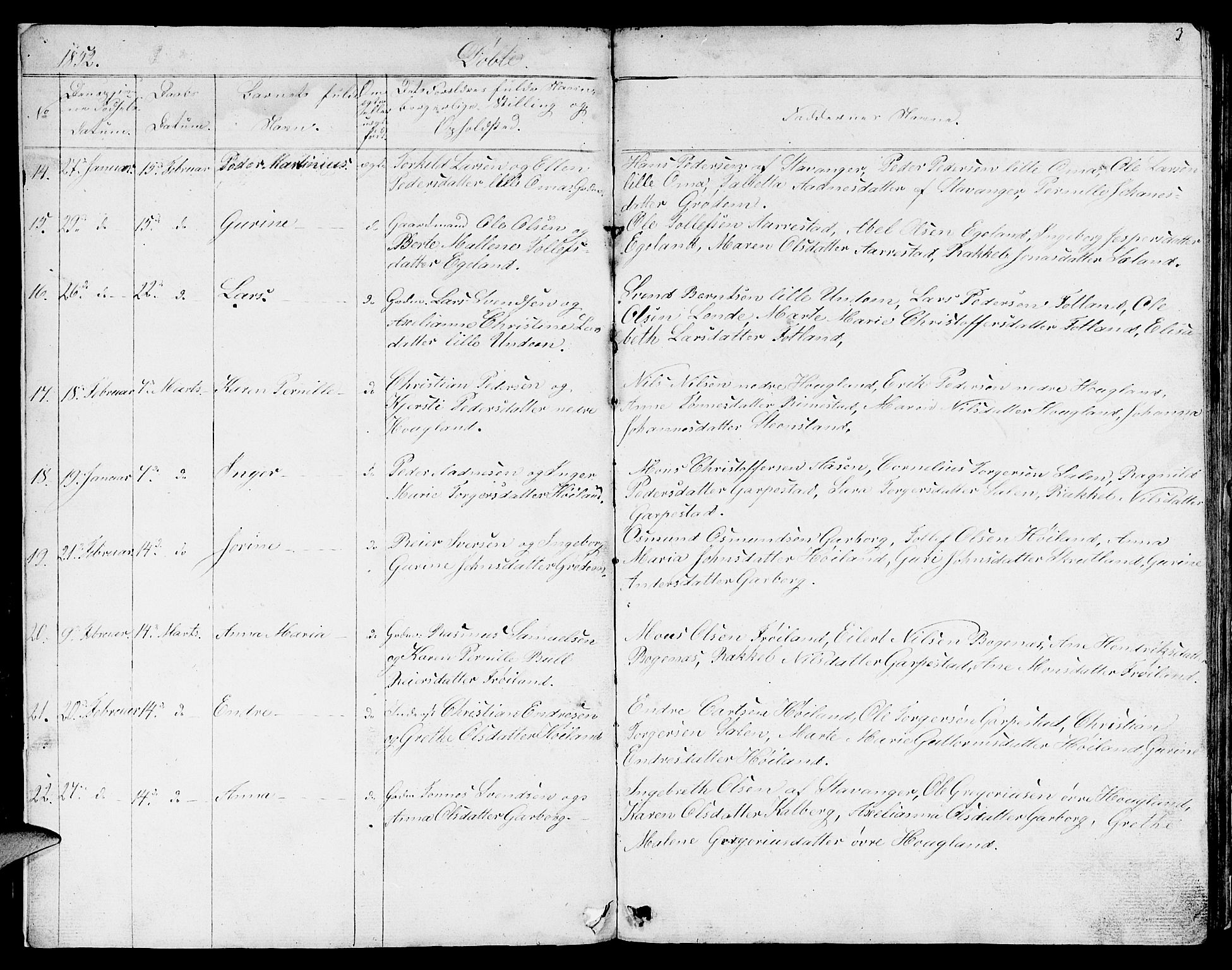Lye sokneprestkontor, SAST/A-101794/001/30BB/L0002: Parish register (copy) no. B 2, 1852-1867, p. 3