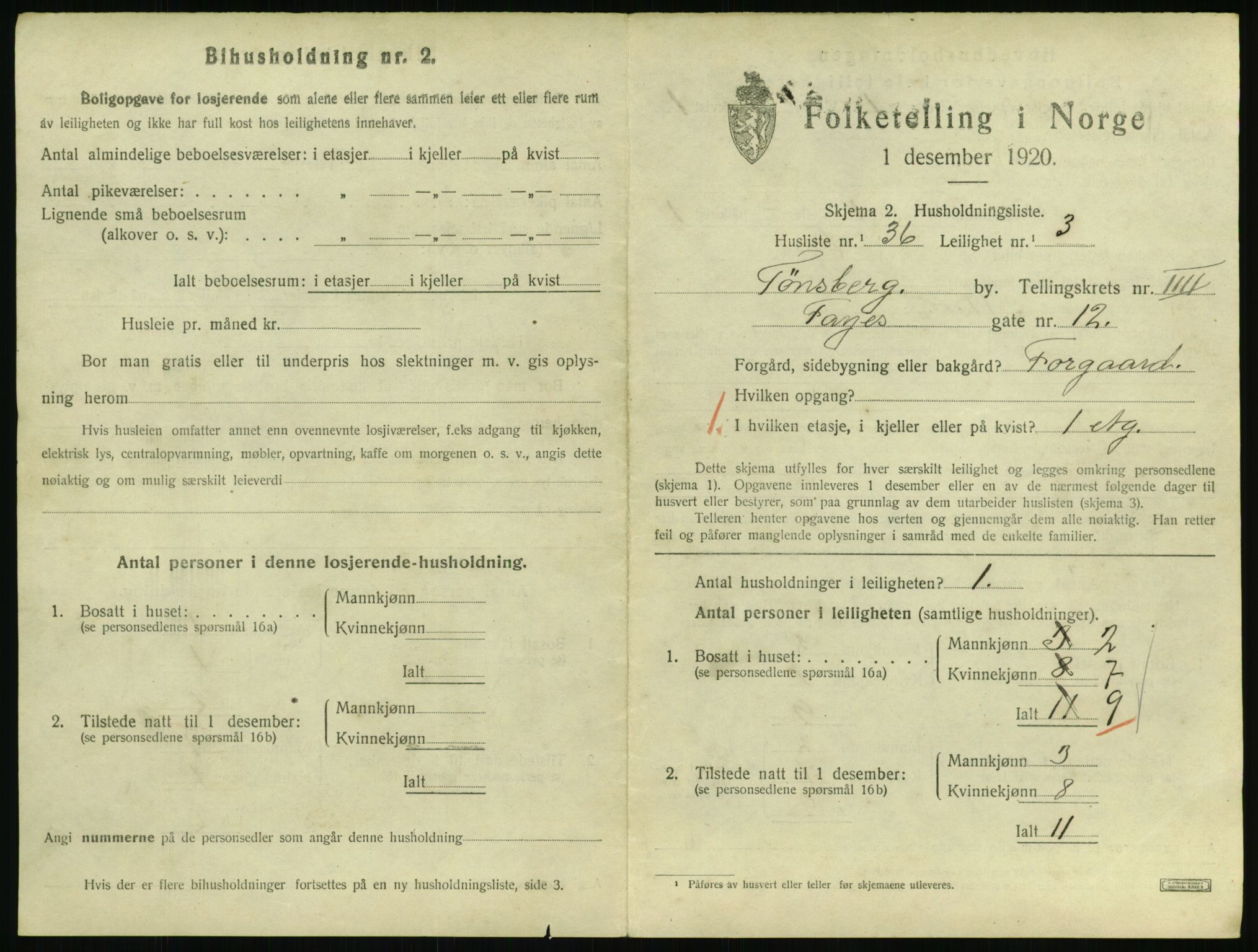 SAKO, 1920 census for Tønsberg, 1920, p. 3519