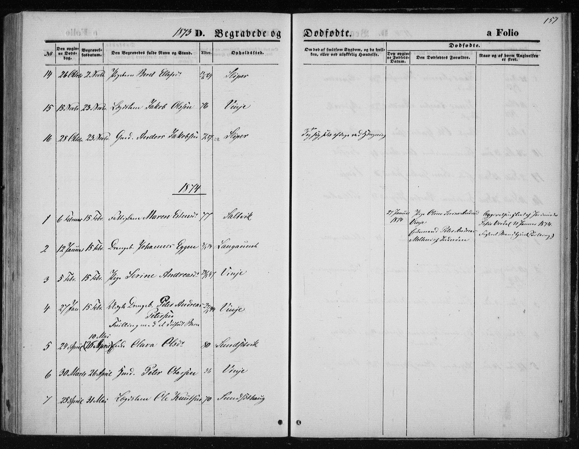 Ministerialprotokoller, klokkerbøker og fødselsregistre - Nord-Trøndelag, AV/SAT-A-1458/733/L0324: Parish register (official) no. 733A03, 1870-1883, p. 157