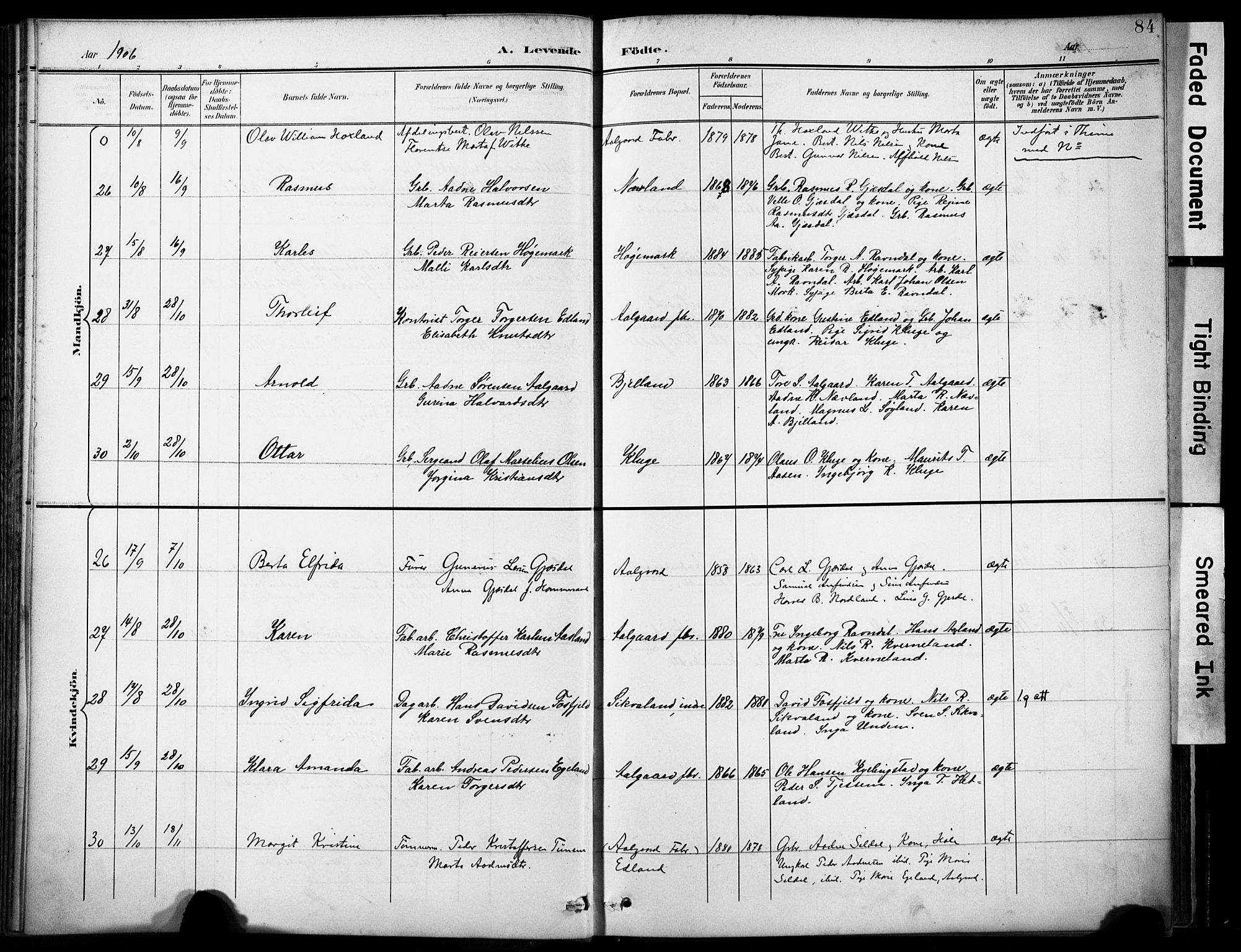 Lye sokneprestkontor, AV/SAST-A-101794/001/30BA/L0012: Parish register (official) no. A 11, 1896-1909, p. 84