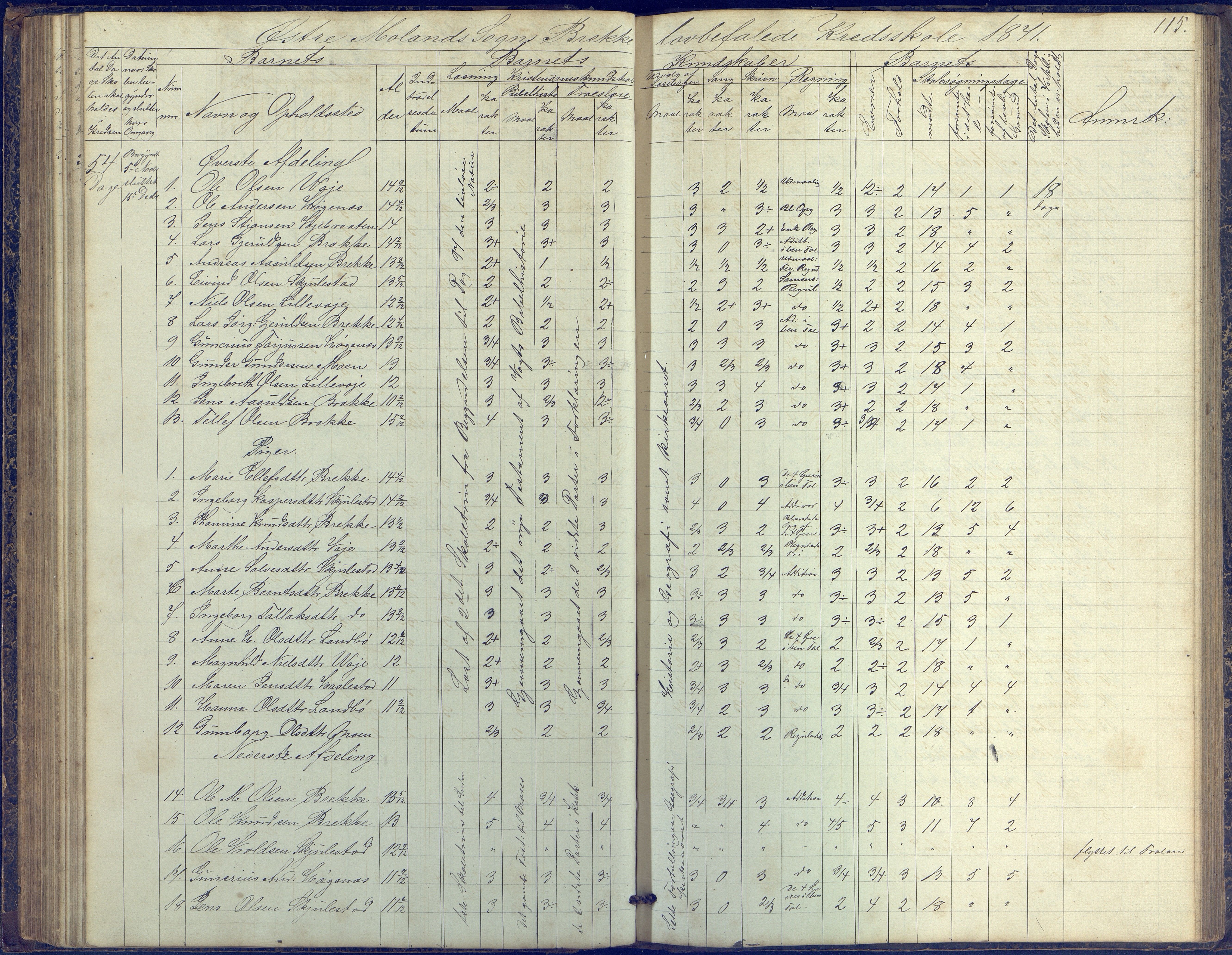 Austre Moland kommune, AAKS/KA0918-PK/09/09b/L0002: Skoleprotokoll, 1852-1878, p. 115