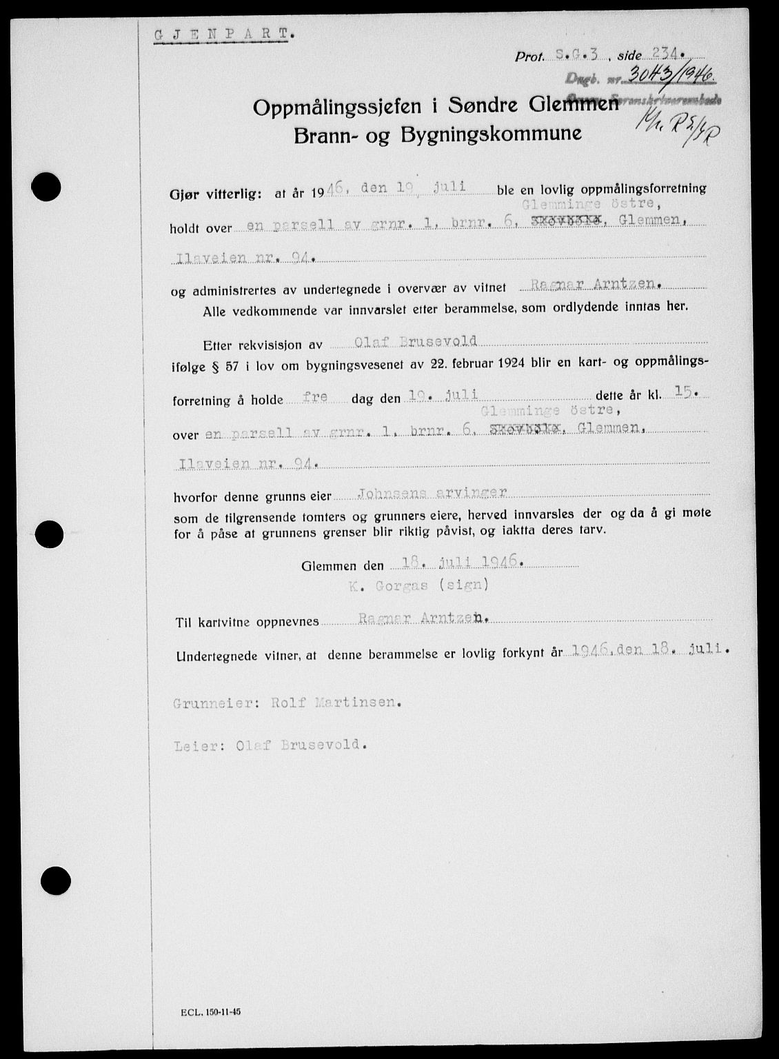 Onsøy sorenskriveri, SAO/A-10474/G/Ga/Gab/L0018: Mortgage book no. II A-18, 1946-1947, Diary no: : 3043/1946