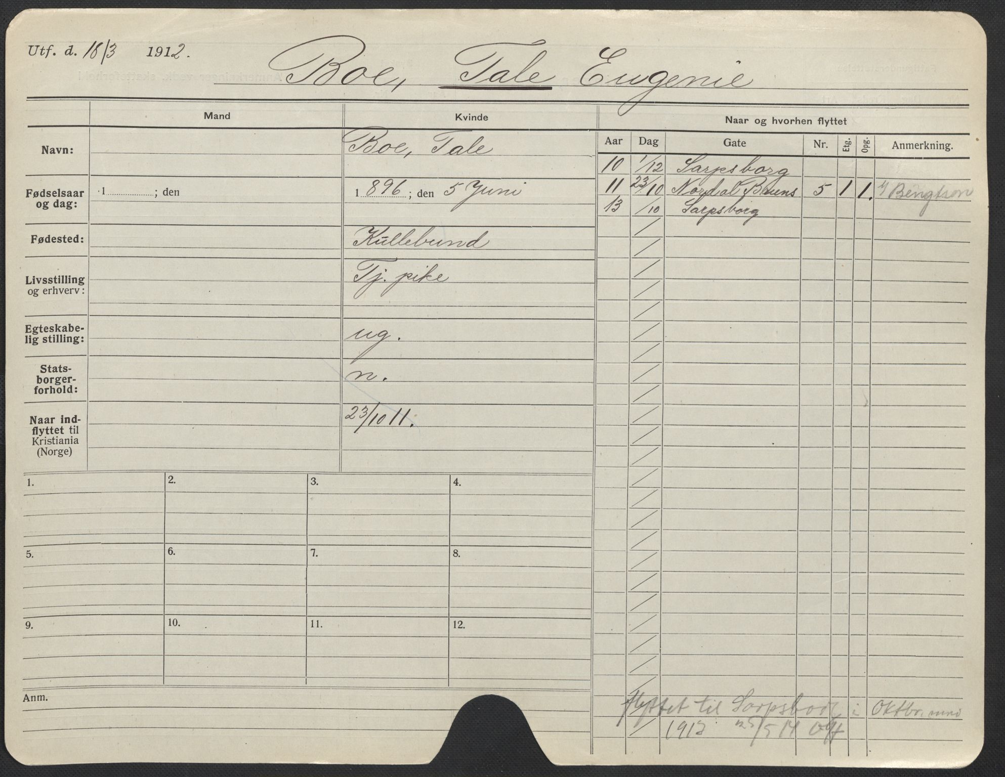 Oslo folkeregister, Registerkort, AV/SAO-A-11715/F/Fa/Fac/L0013: Kvinner, 1906-1914, p. 551a