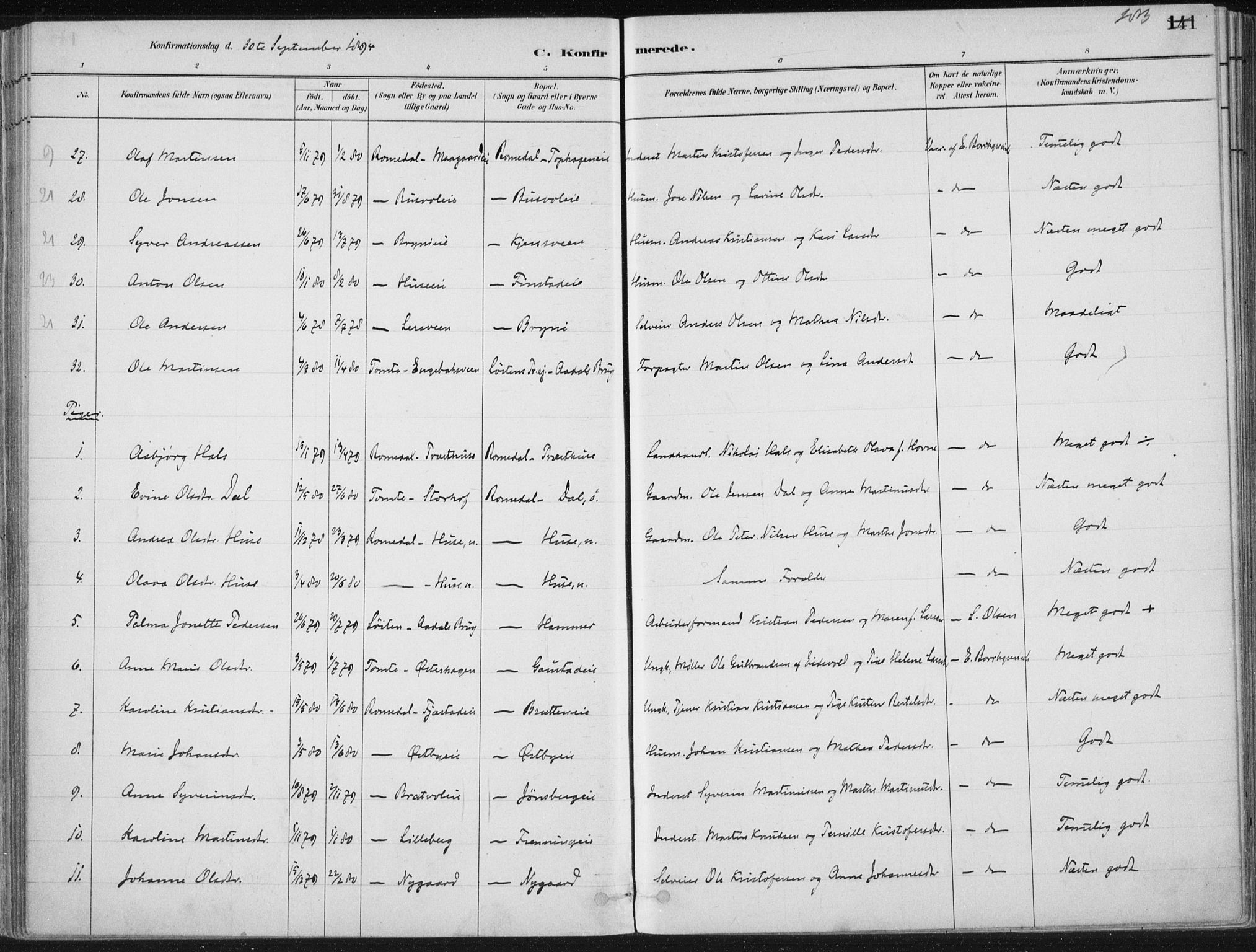 Romedal prestekontor, SAH/PREST-004/K/L0010: Parish register (official) no. 10, 1880-1895, p. 183